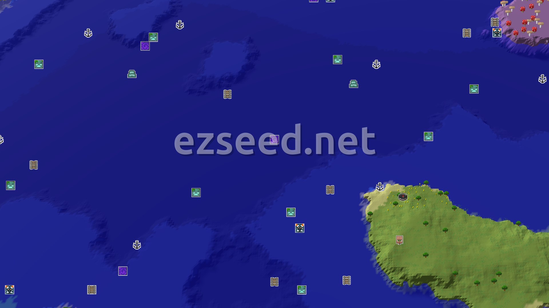 Aerial Minecraft seed map — A Sunflower Start with Nearby Shipwreck and Village