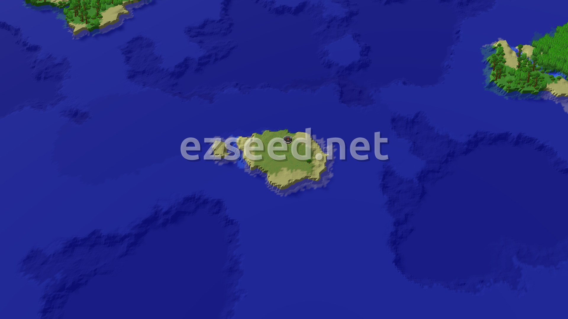 Aerial Minecraft seed map — Island Spawn with a Village Just Steps Away