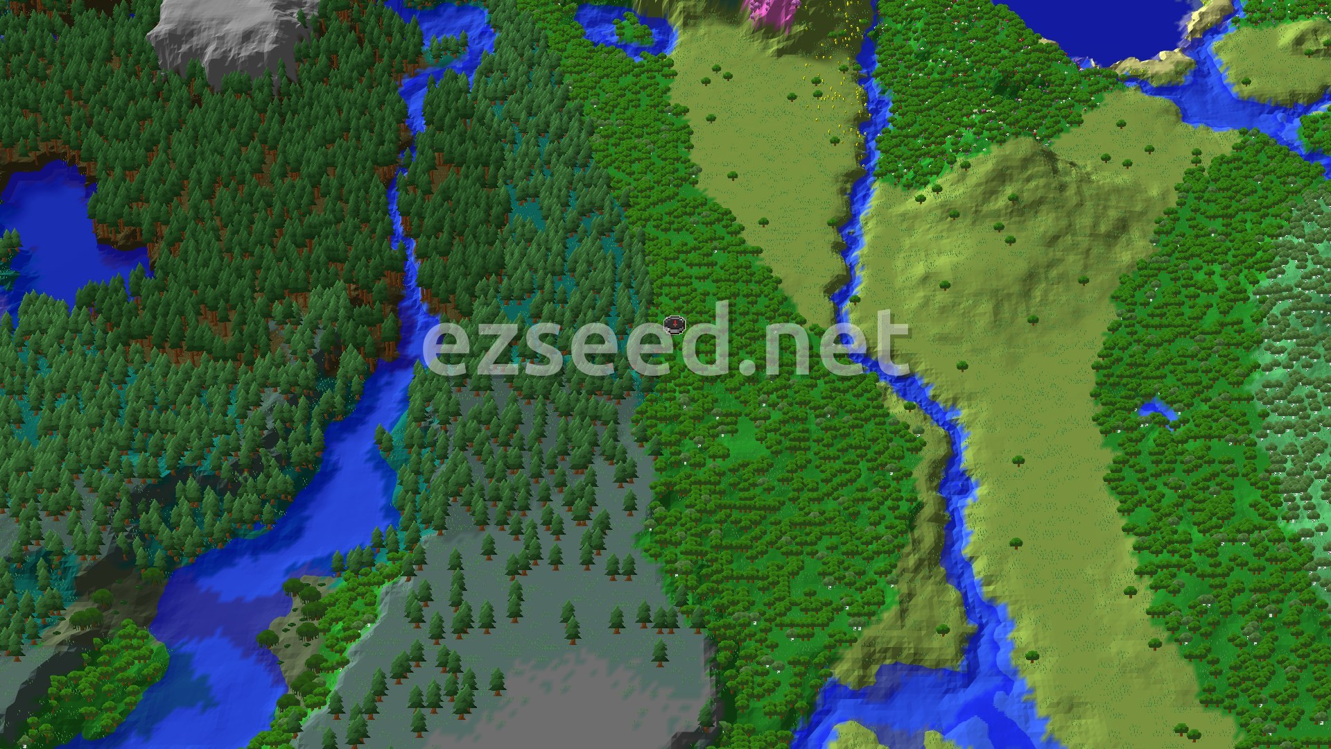 Aerial Minecraft seed map — Village and Trial Chambers Near Spawn