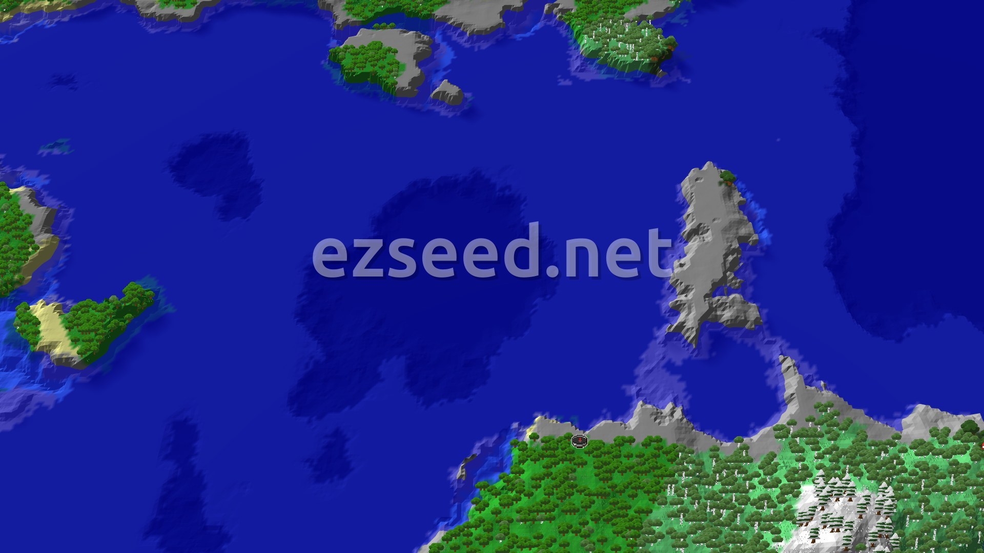 Aerial Minecraft seed map — Trial Chambers and Ancient City Near Spawn