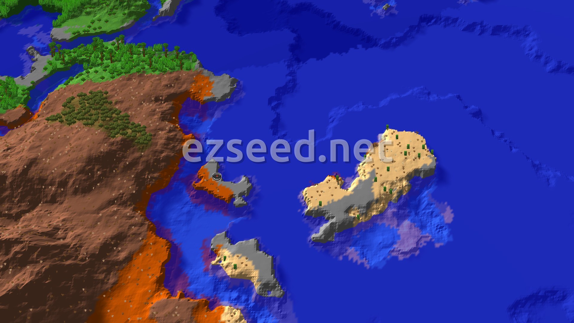 Aerial Minecraft seed map — Ancient City Near Badlands Spawn