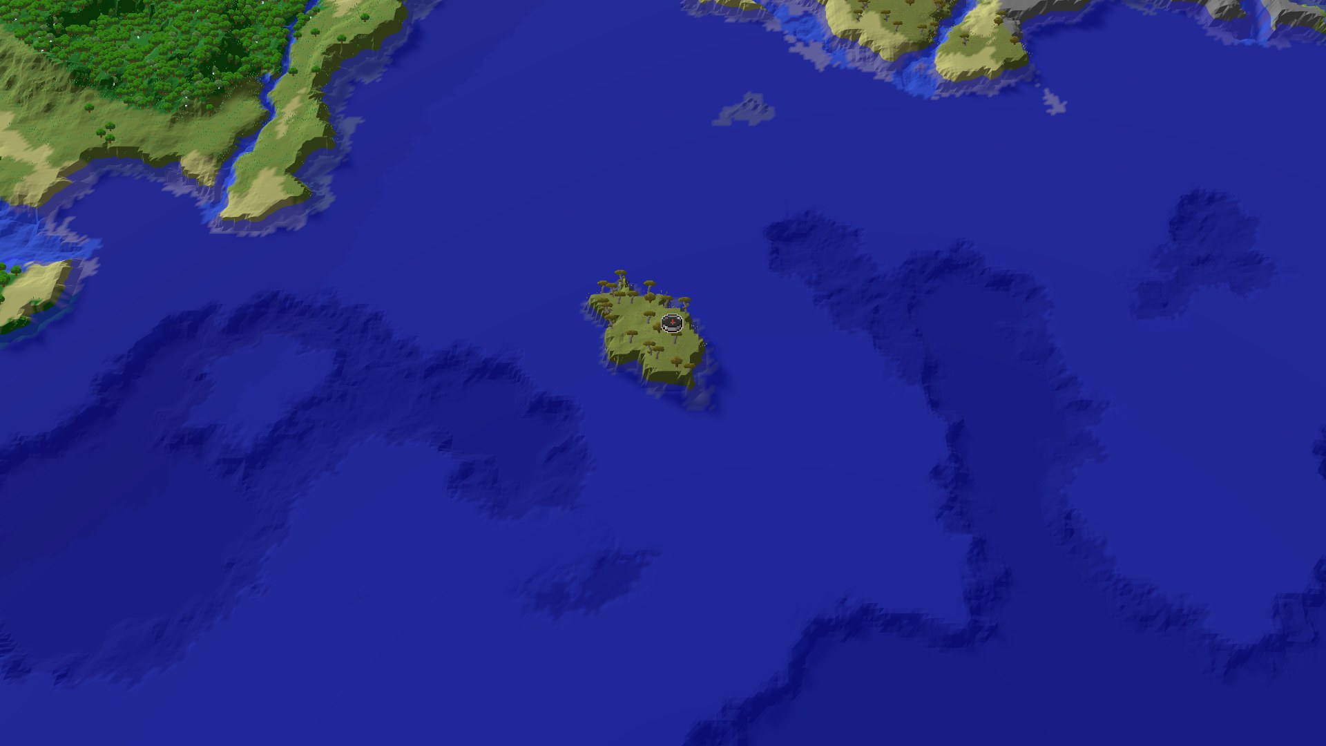 Aerial Minecraft seed map — Savanna Island Start with a Close Village and Trial Chambers