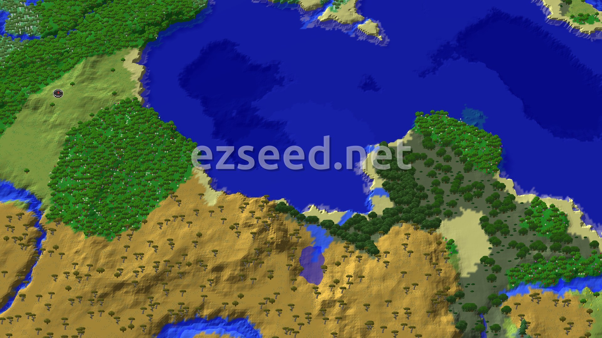 Aerial Minecraft seed map — Flower Forest and Trial Chambers Near Spawn