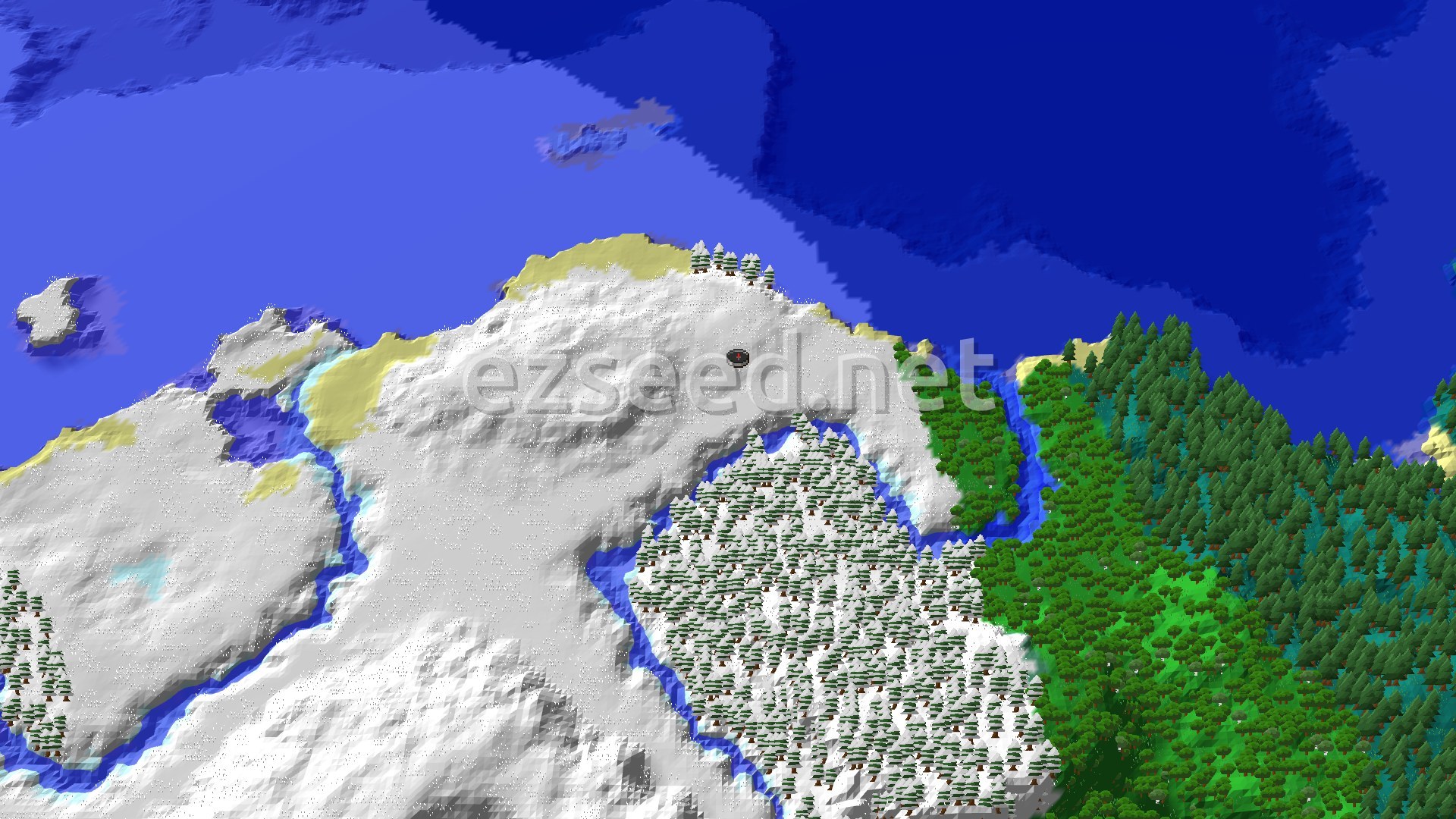 Aerial Minecraft seed map — A Snowy Start with Nearby Trial Chambers