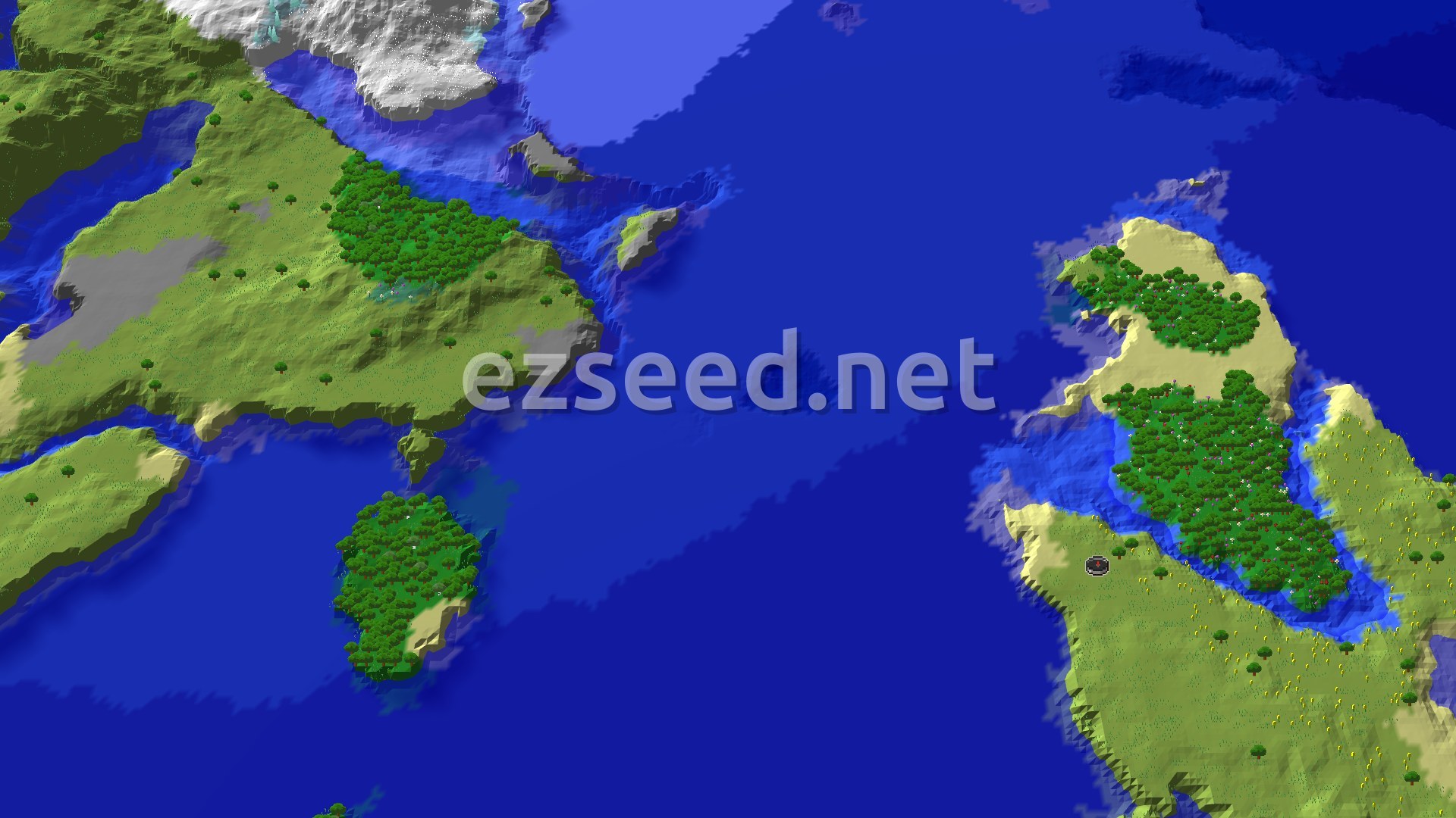 Aerial Minecraft seed map — Spawn Near Flower Forest and a Trial Chambers
