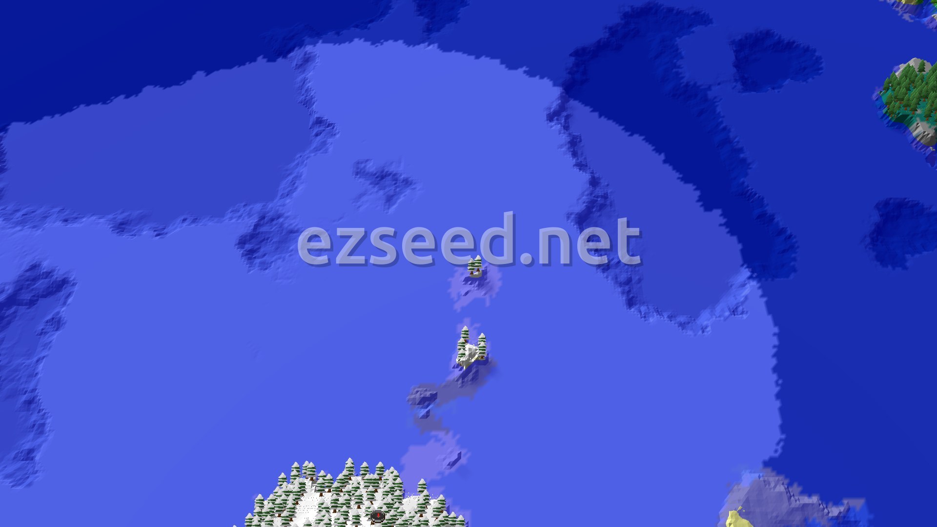 Aerial Minecraft seed map — Snowy Taiga Spawn with Nearby Shipwreck