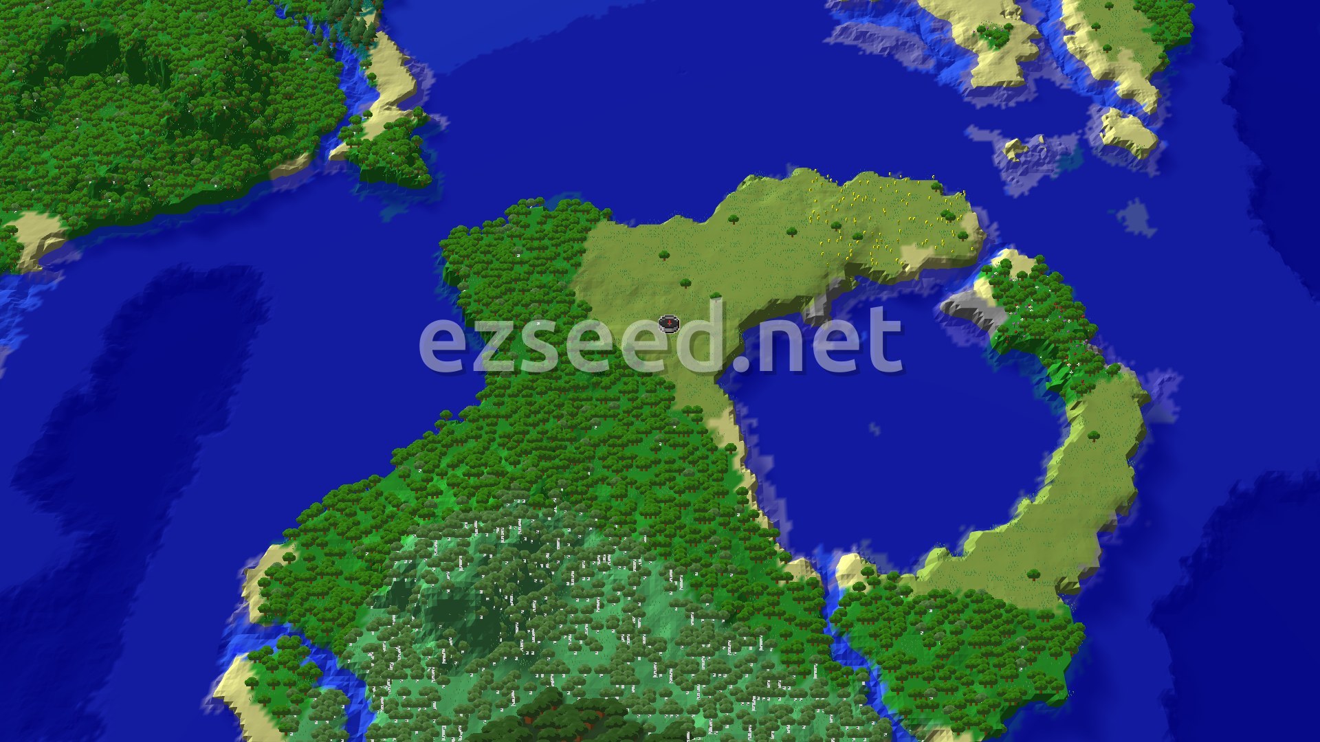 Aerial Minecraft seed map — A Lush Island Start with Nearby Trial Chambers