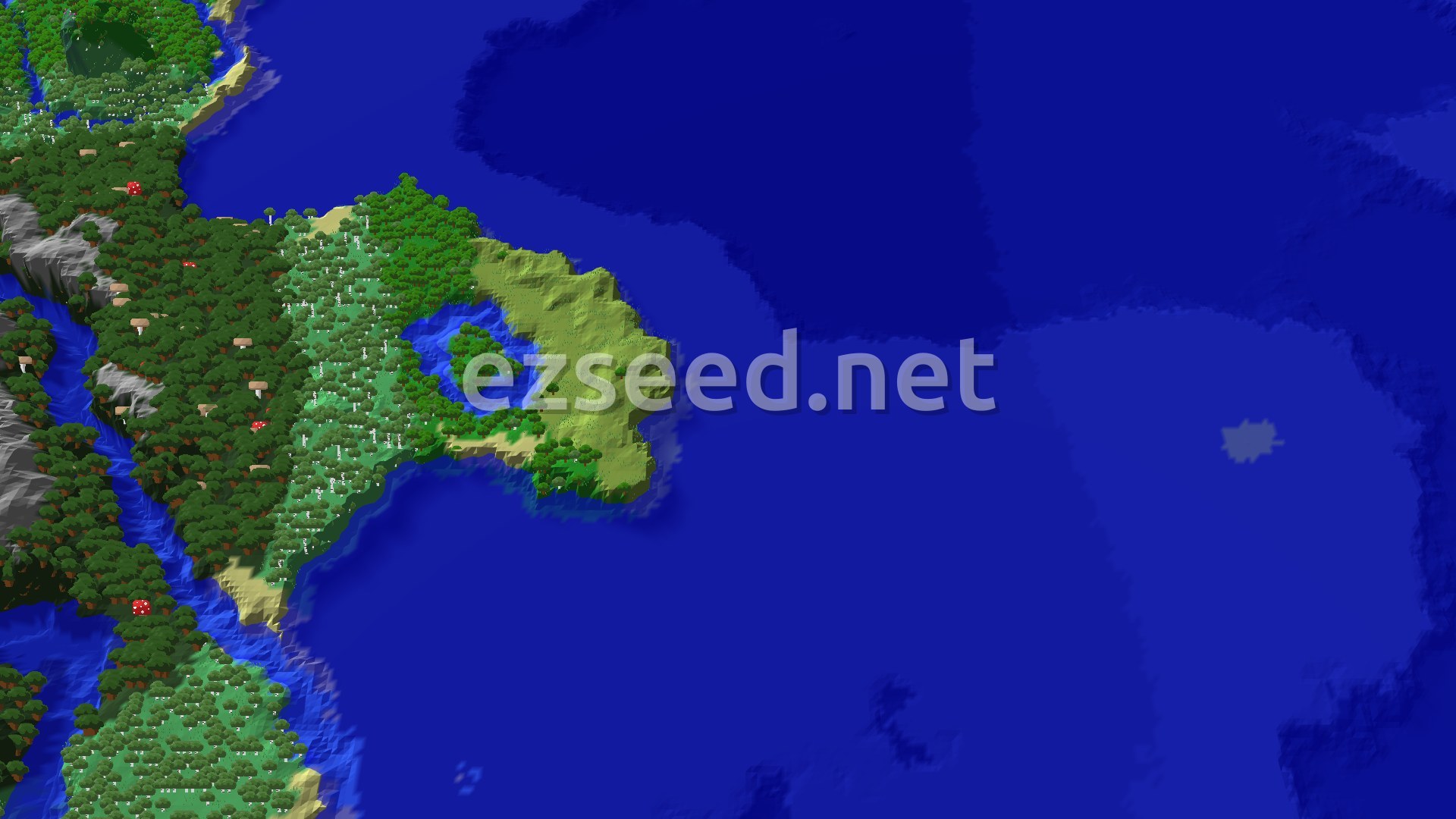 Aerial Minecraft seed map — Spawn in a Forest, Find a Village Near a Stronghold