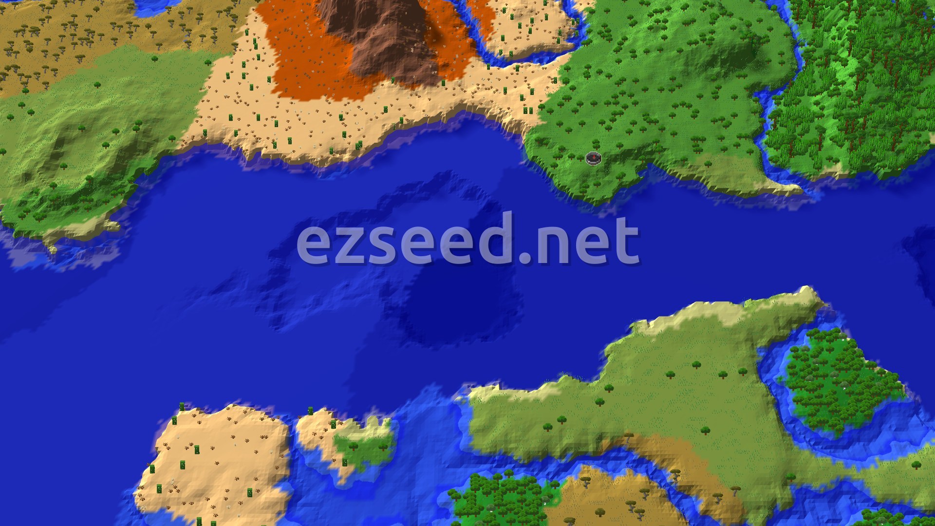 Aerial Minecraft seed map — Jungle Adventure with Close Desert and Badlands