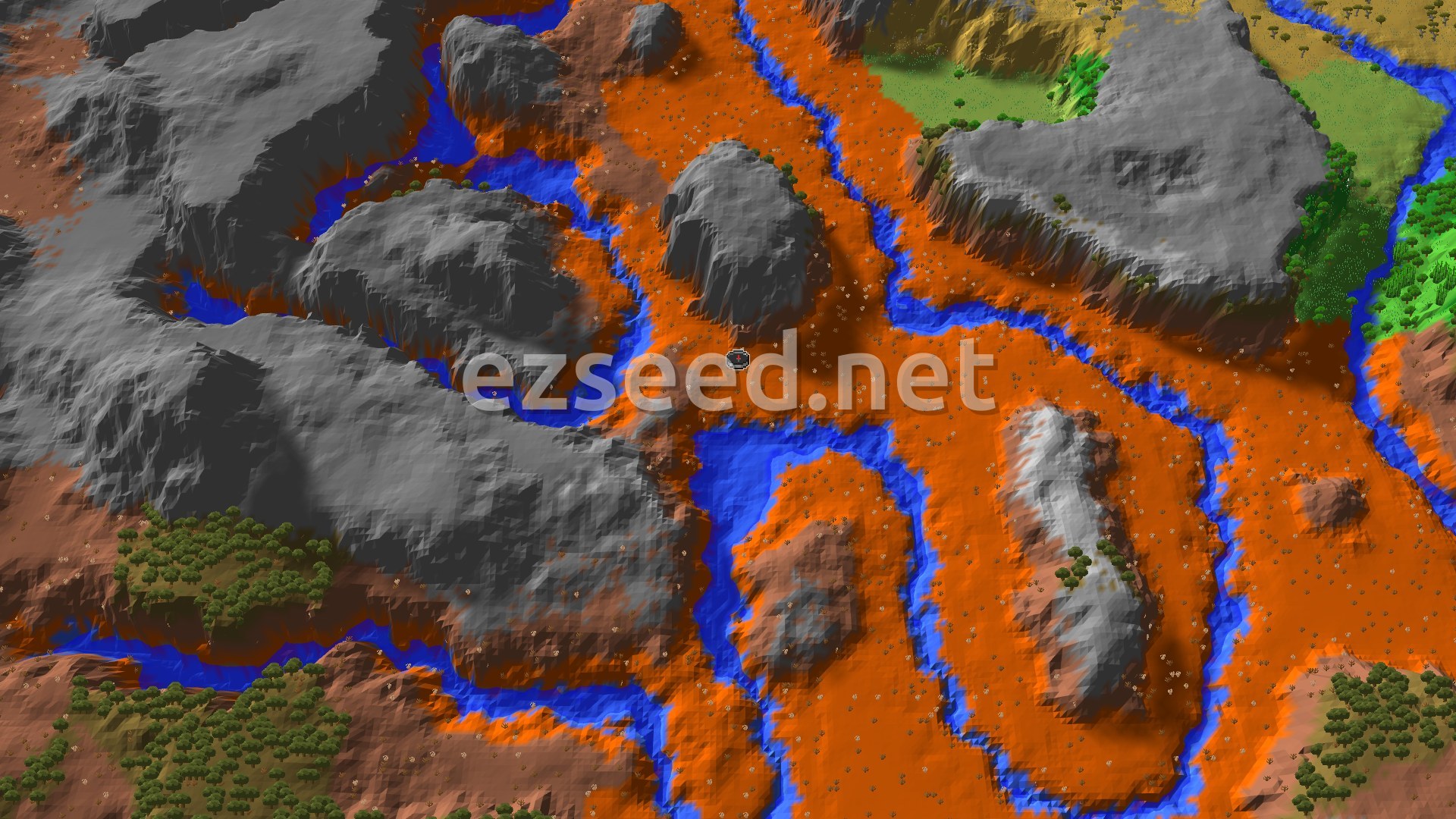 Aerial Minecraft seed map — Ancient City near Wooded Badlands Spawn