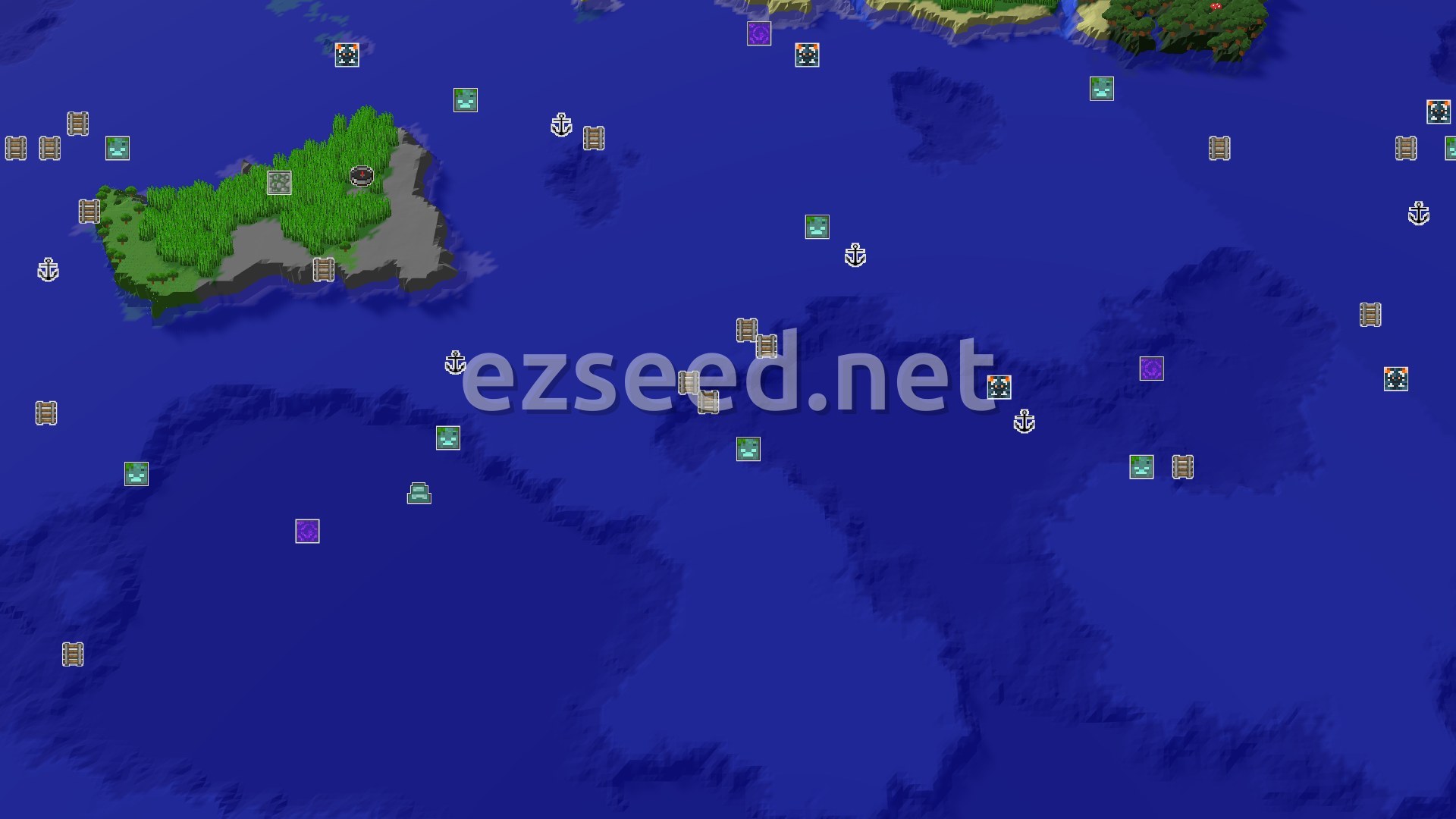 Aerial Minecraft seed map — Spawn in a Bamboo Jungle with a Jungle Temple nearby