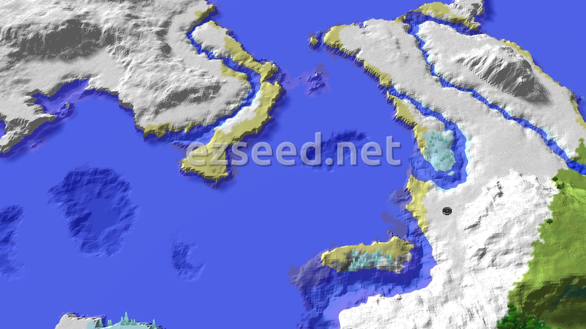 Aerial Minecraft seed map — A Cold Start With Close Trials and Distant Peaks