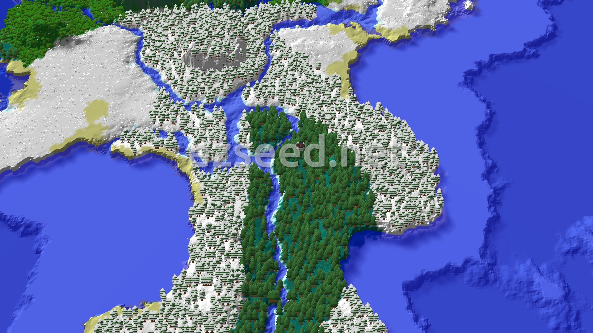 Aerial Minecraft seed map — Frozen Tundra Adventures Await