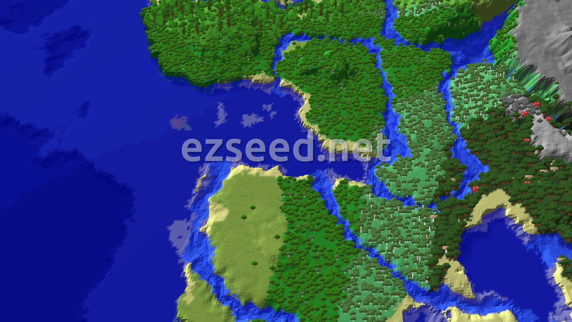 Aerial Minecraft seed map — Jungle Temple and Trail Ruins Near Spawn