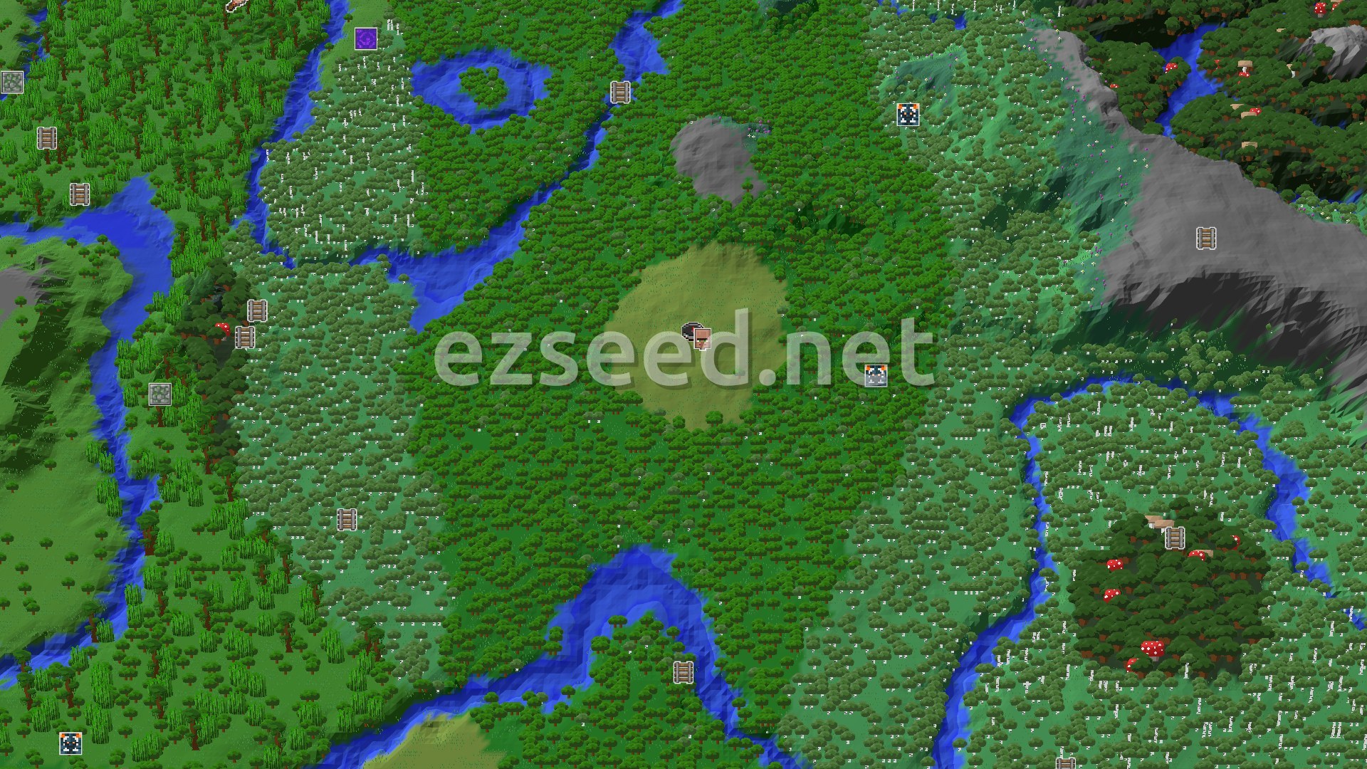 Aerial Minecraft seed map — A Quick Village Start with Nearby Trial Chambers
