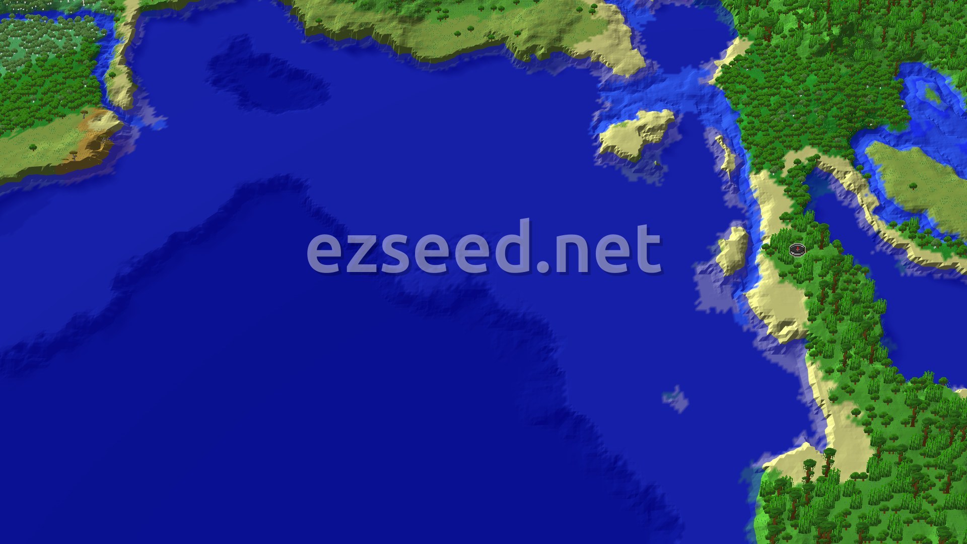 Aerial Minecraft seed map — Spawn in a Jungle, Find a Woodland Mansion