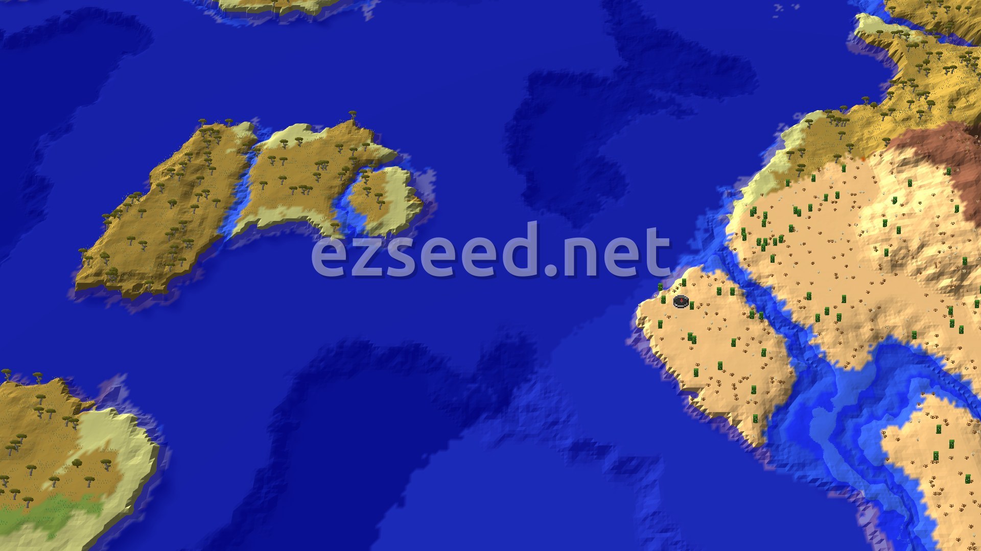 Aerial Minecraft seed map — Desert Start with Quick Underwater Exploration