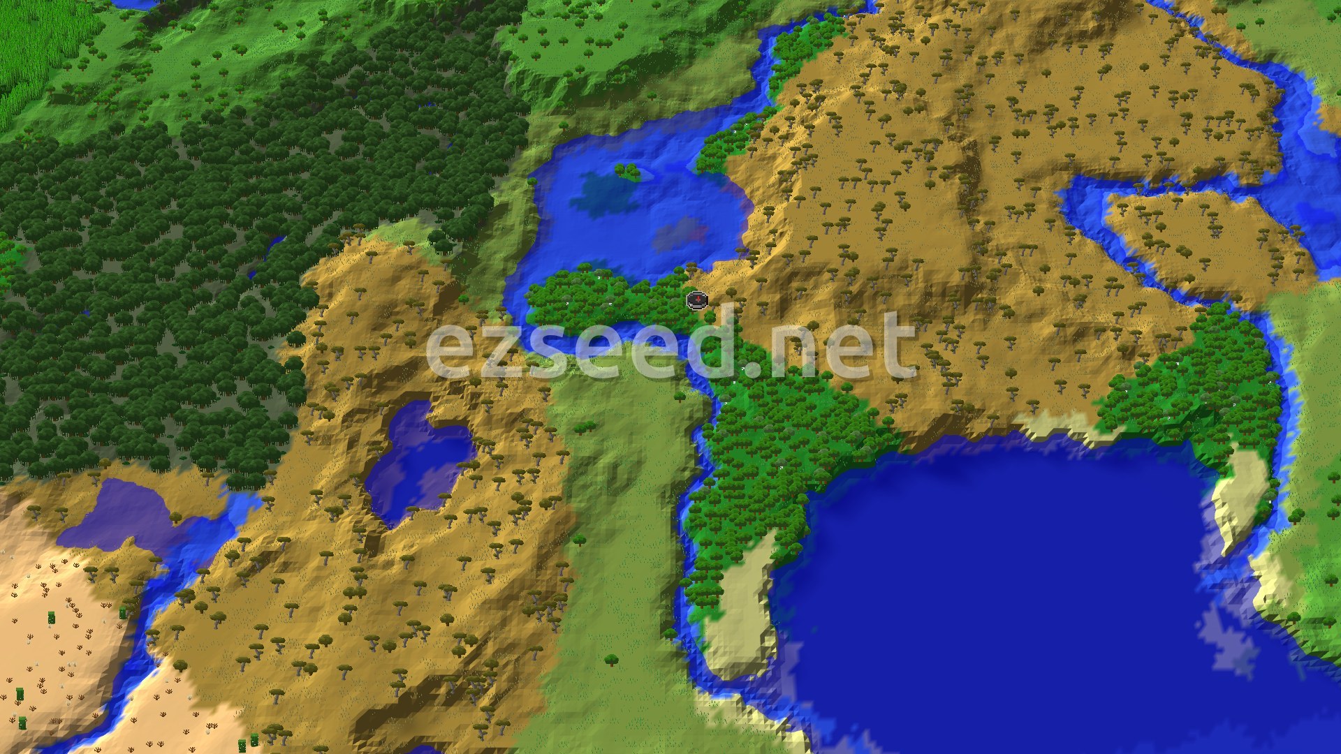 Aerial Minecraft seed map — A Mangrove Swamp and Sparse Jungle Near Spawn