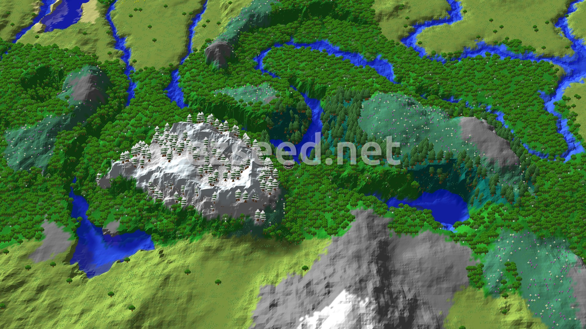 Aerial Minecraft seed map — Spawn in a Forest with Close Trial Chambers