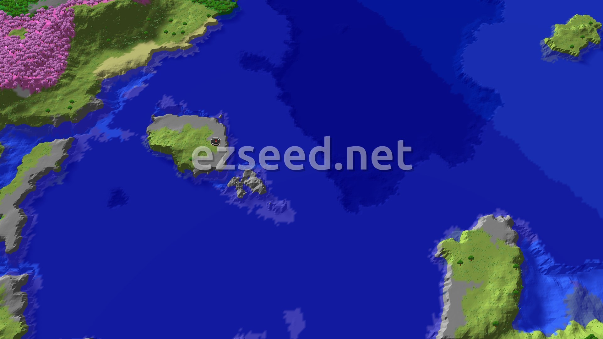 Aerial Minecraft seed map — Cherry Grove and Ancient City Await Nearby