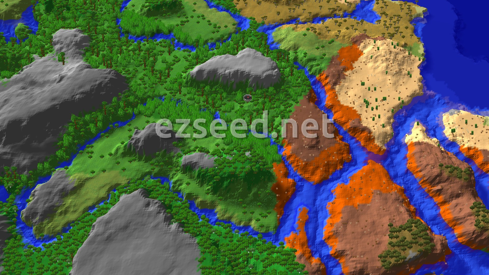Aerial Minecraft seed map — Jungle Spawn with Nearby Ancient City