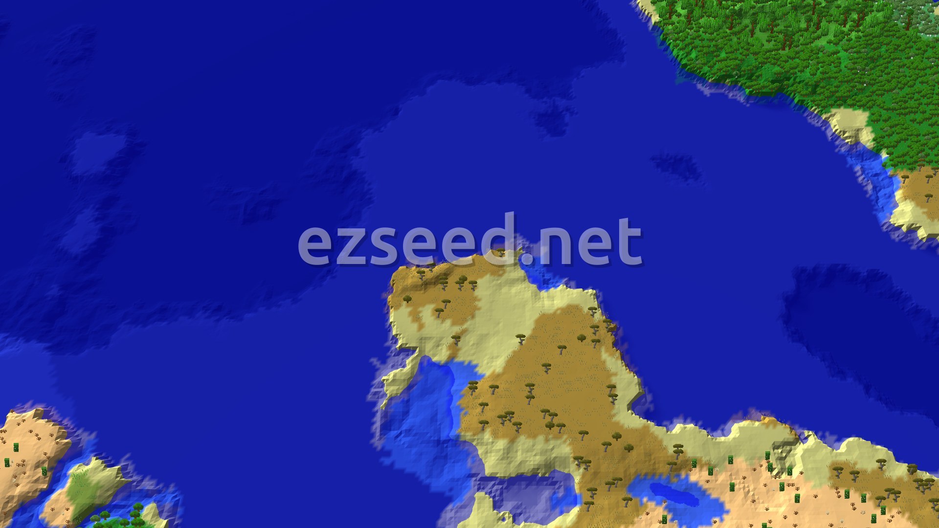 Aerial Minecraft seed map — Spawn in a Desert with Nearby Badlands and Jungles