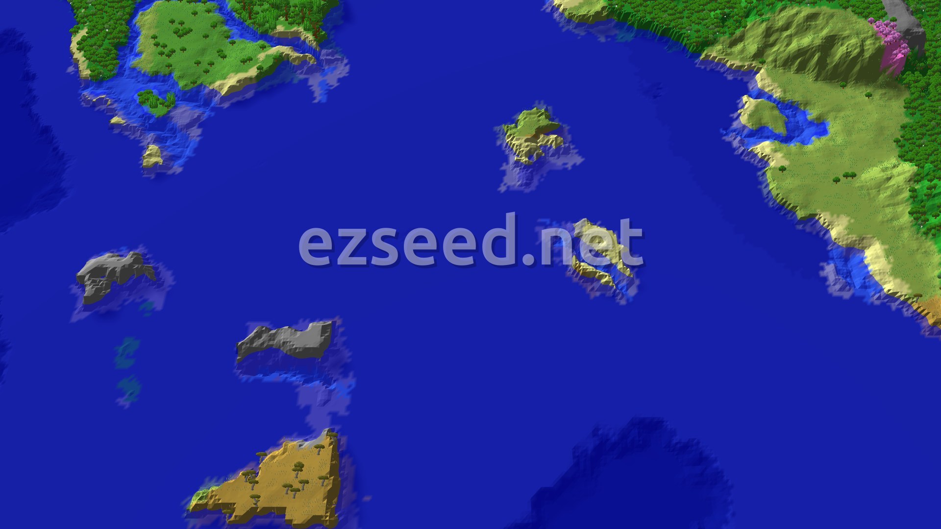 Aerial Minecraft seed map — Oceans, Islands, and Distant Jungles