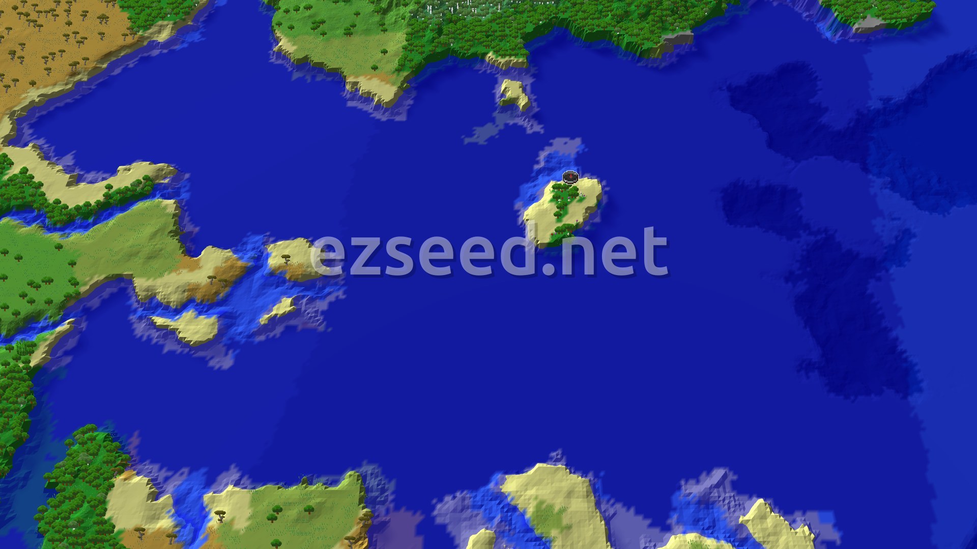Aerial Minecraft seed map — Island Spawn with Nearby Trial Chambers and Jungles