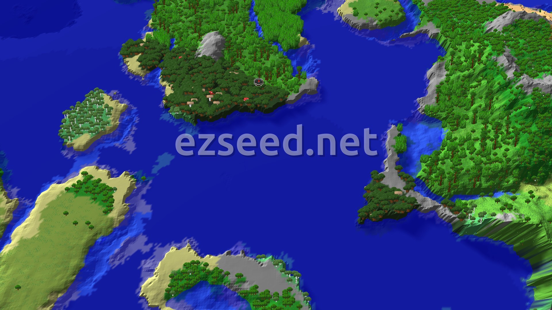 Aerial Minecraft seed map — Dark Forest Spawn with a Nearby Jungle Temple
