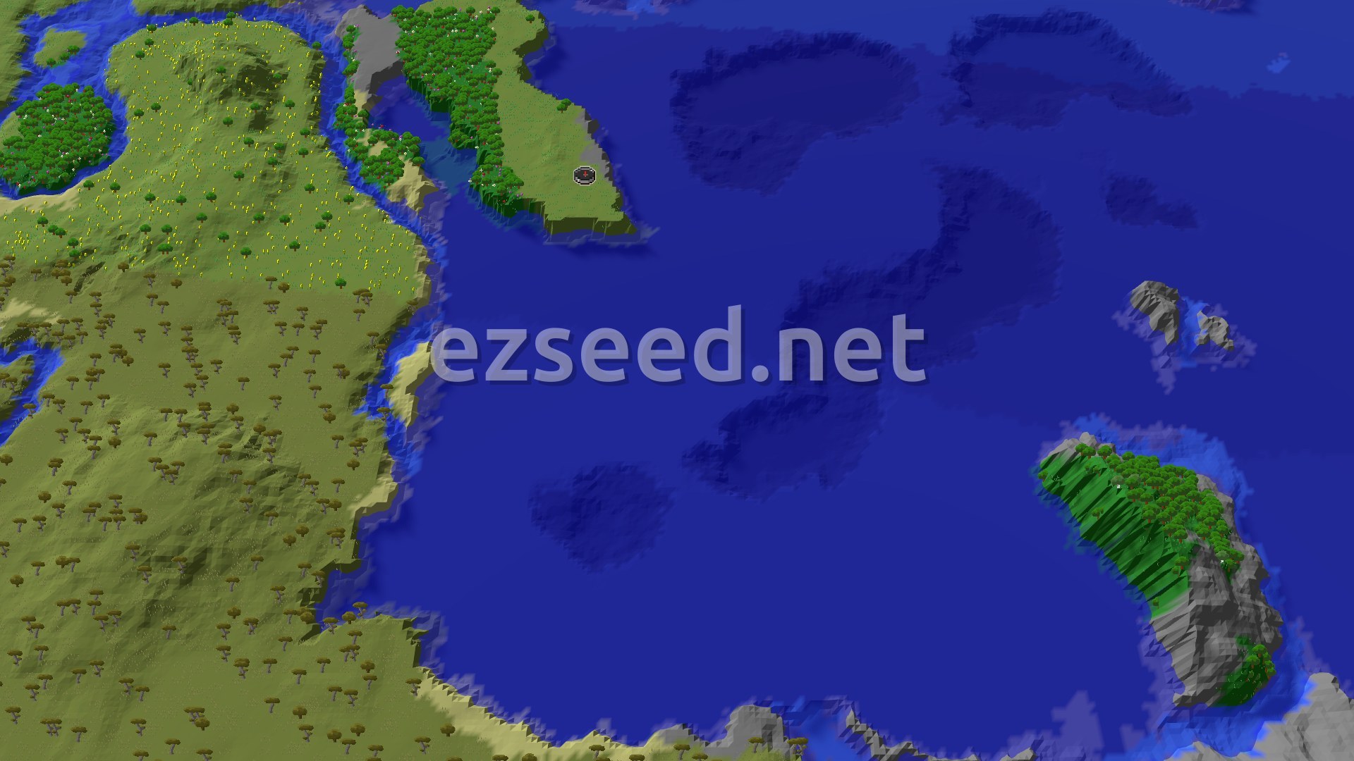 Aerial Minecraft seed map — Spawn in a Plains, Explore a Diverse Ocean