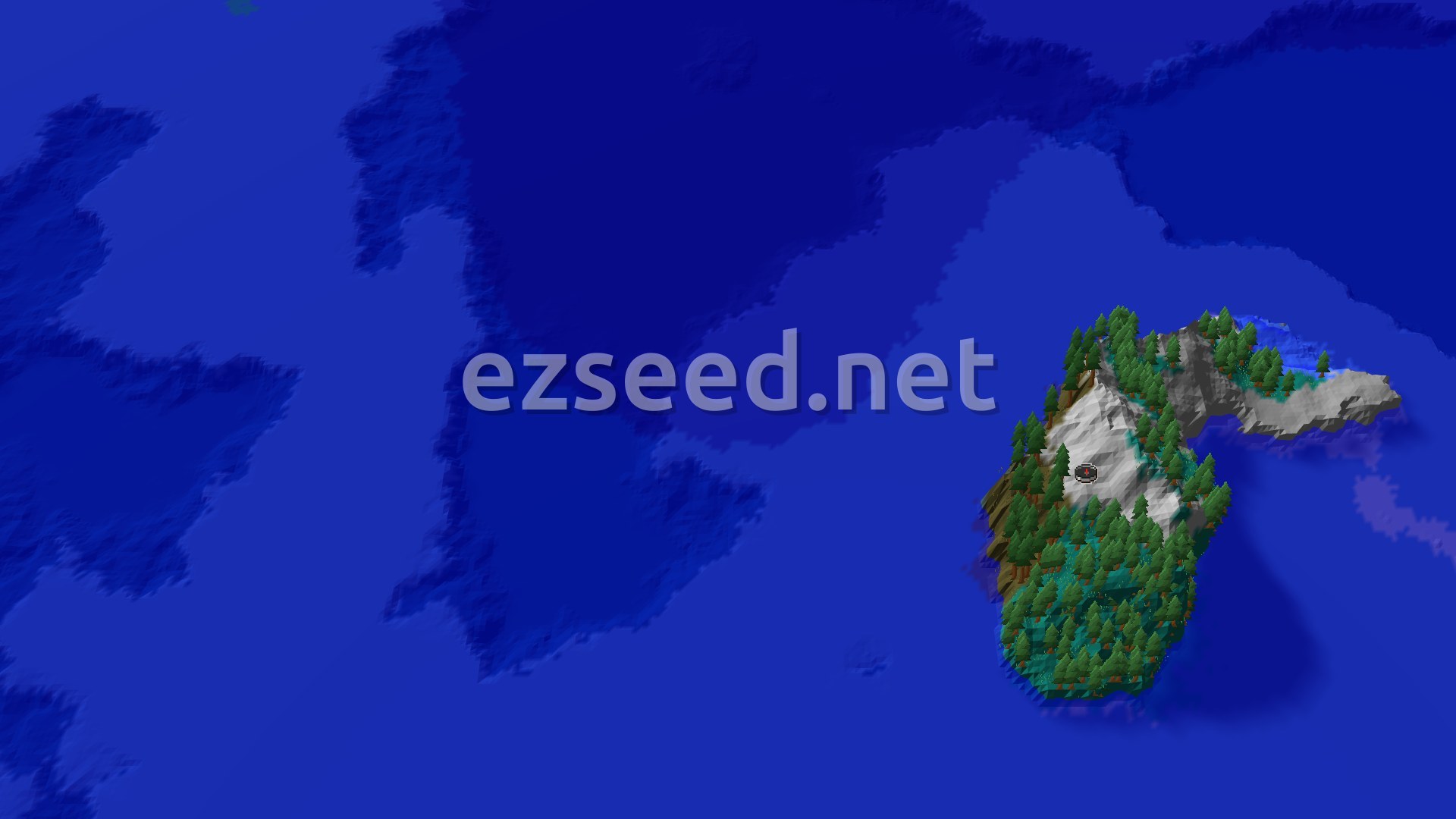 Aerial Minecraft seed map — Old Growth Taiga Island with Nearby Trial Chambers