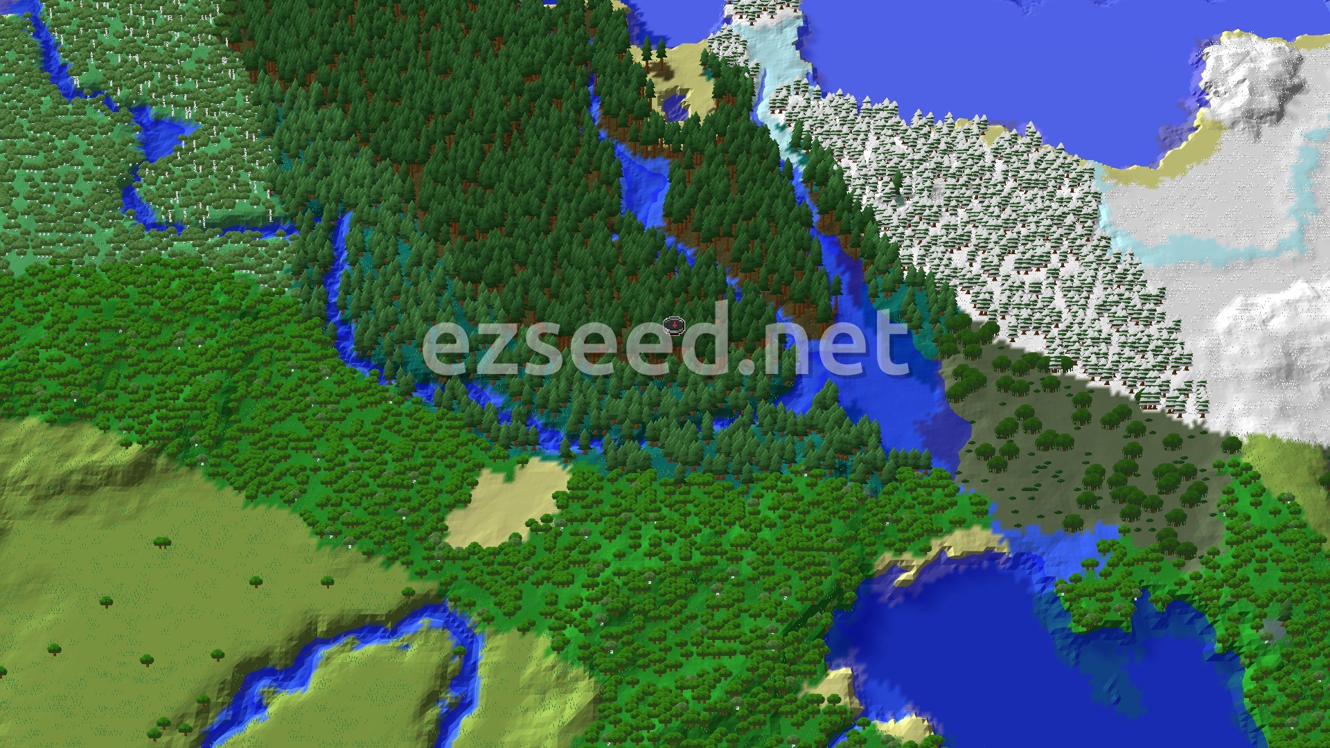 Aerial Minecraft seed map — Taiga Spawn with Close Trial Chambers