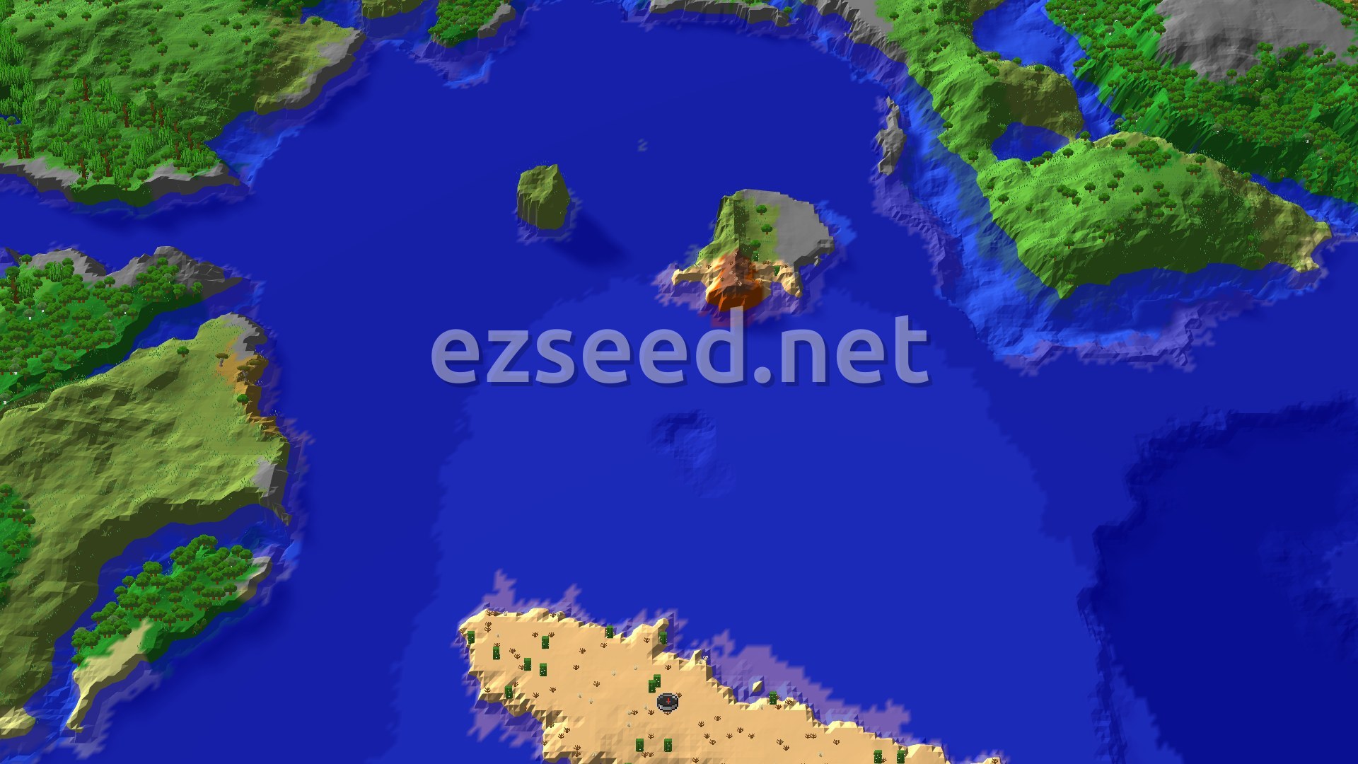 Aerial Minecraft seed map — Desert Spawn with a Distant Zombie Village