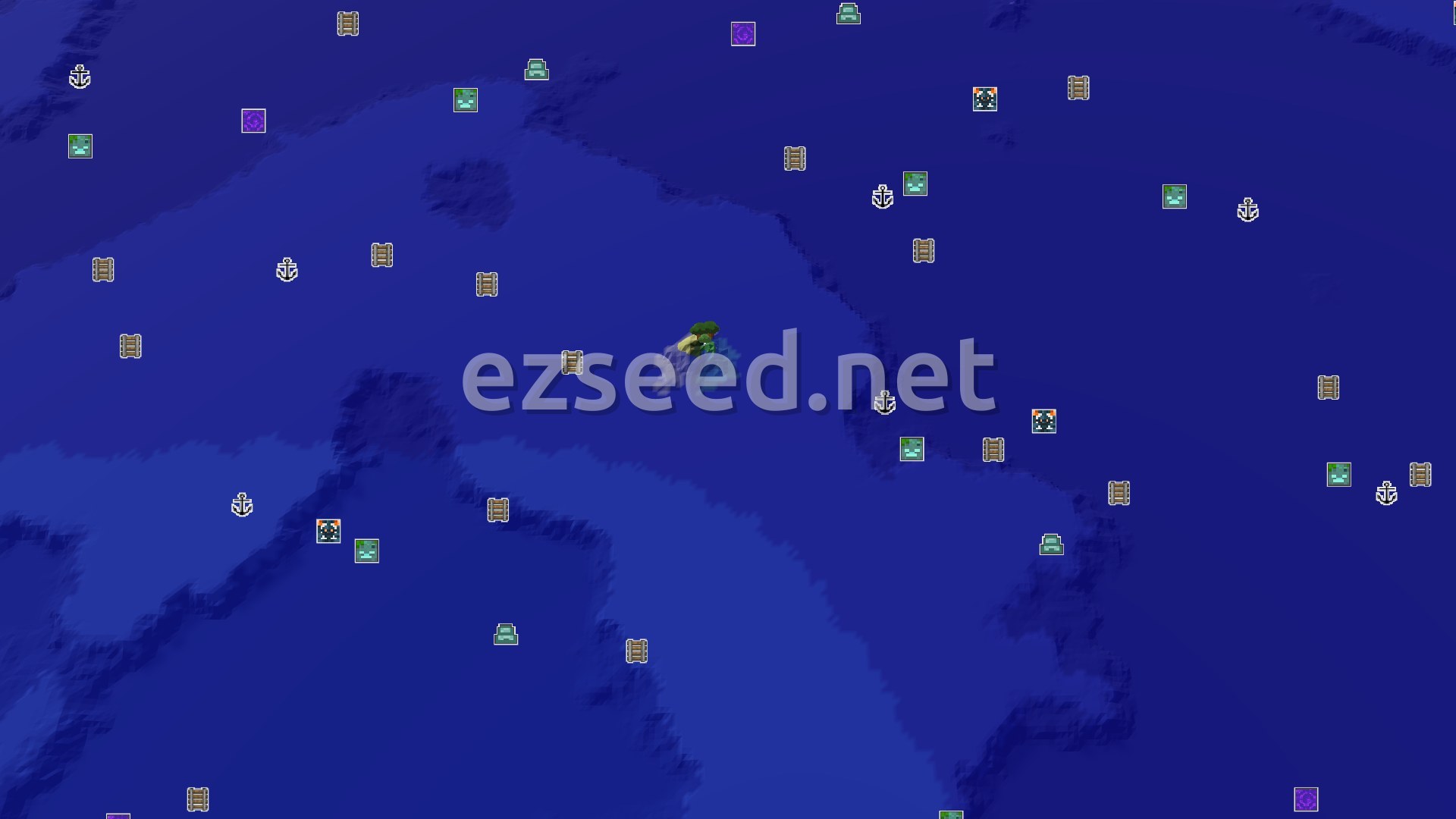 Aerial Minecraft seed map — Spawn Near a Mushroom Island, Surrounded by Ocean