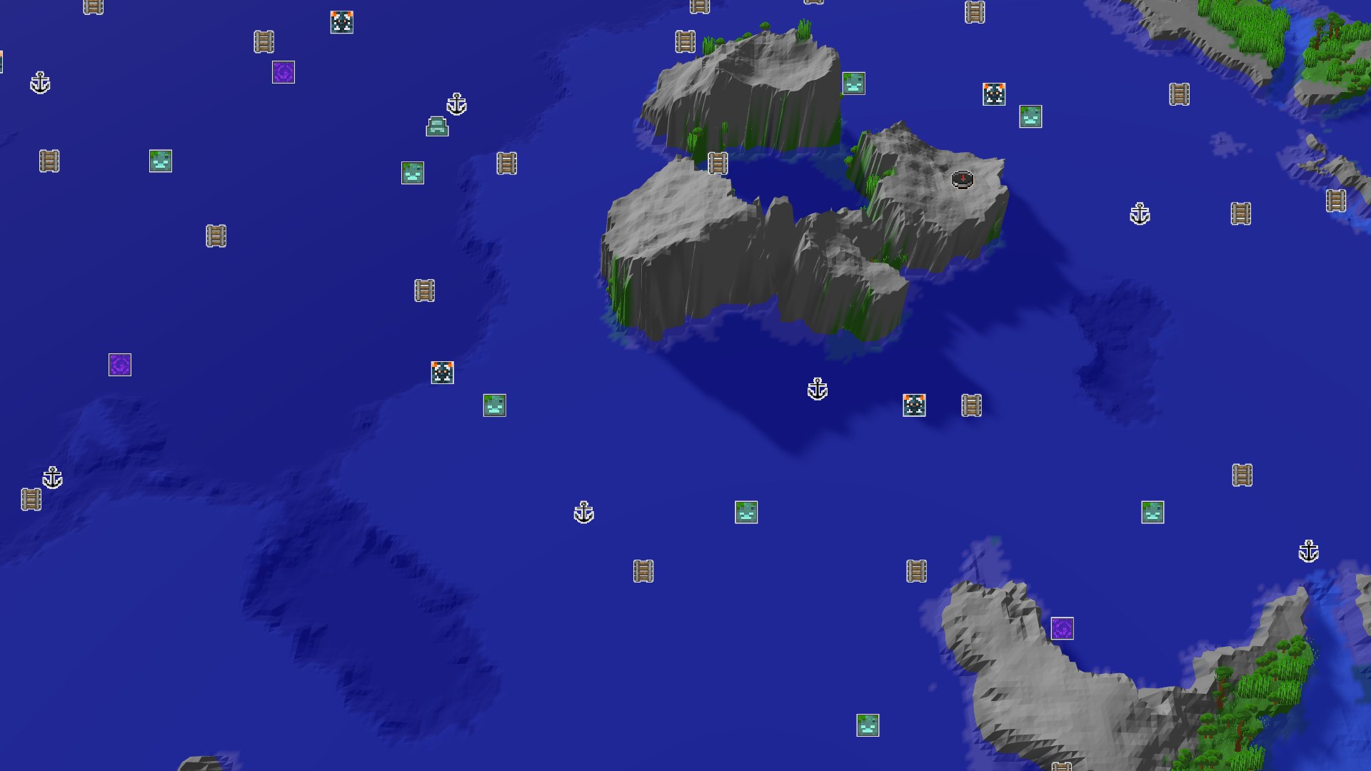Aerial Minecraft seed map — Jungle Spawn with Nearby Trial Chambers and Ocean