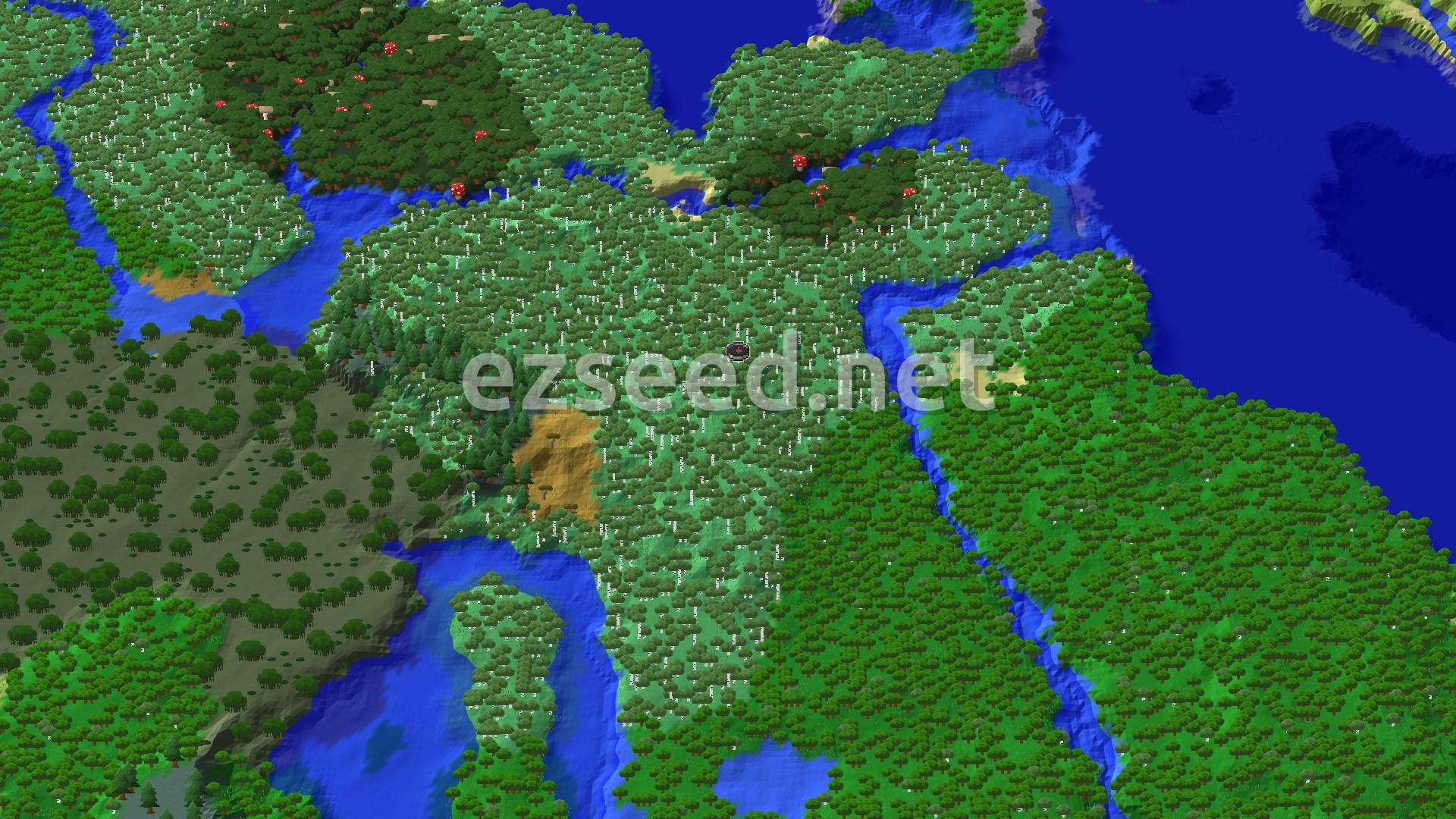 Aerial Minecraft seed map — Trial Chambers Near Spawn in a Birch Forest