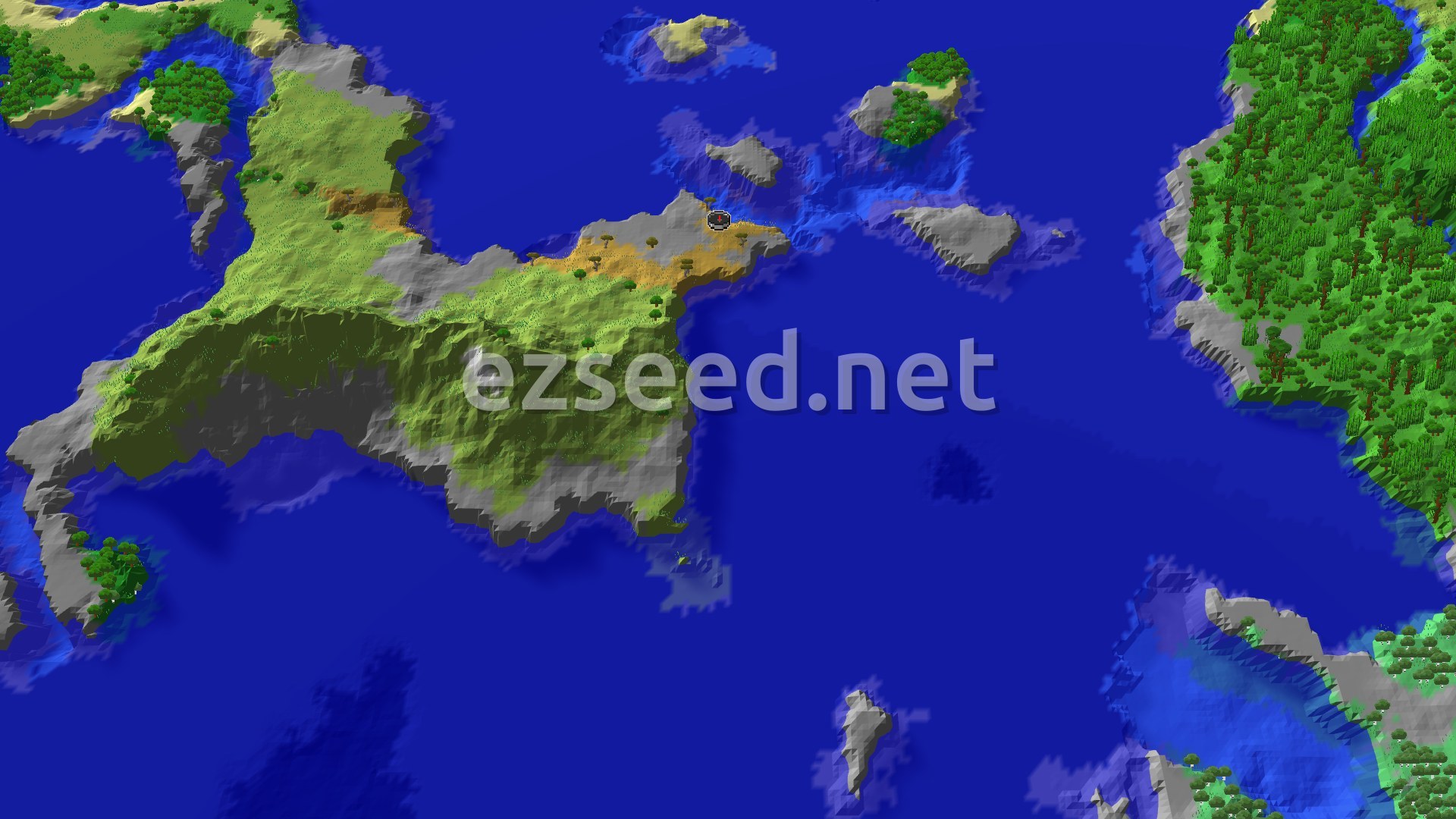 Aerial Minecraft seed map — Savanna Start with Near Trial Chambers and Mineshaft