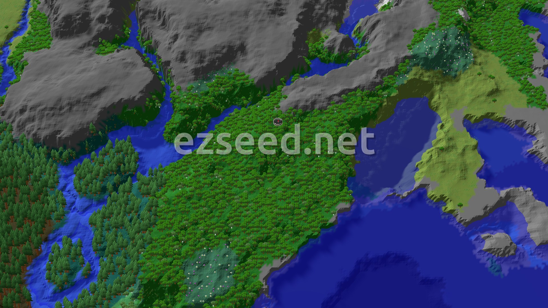 Aerial Minecraft seed map — A Modest Forest Start With Quick Underground Access