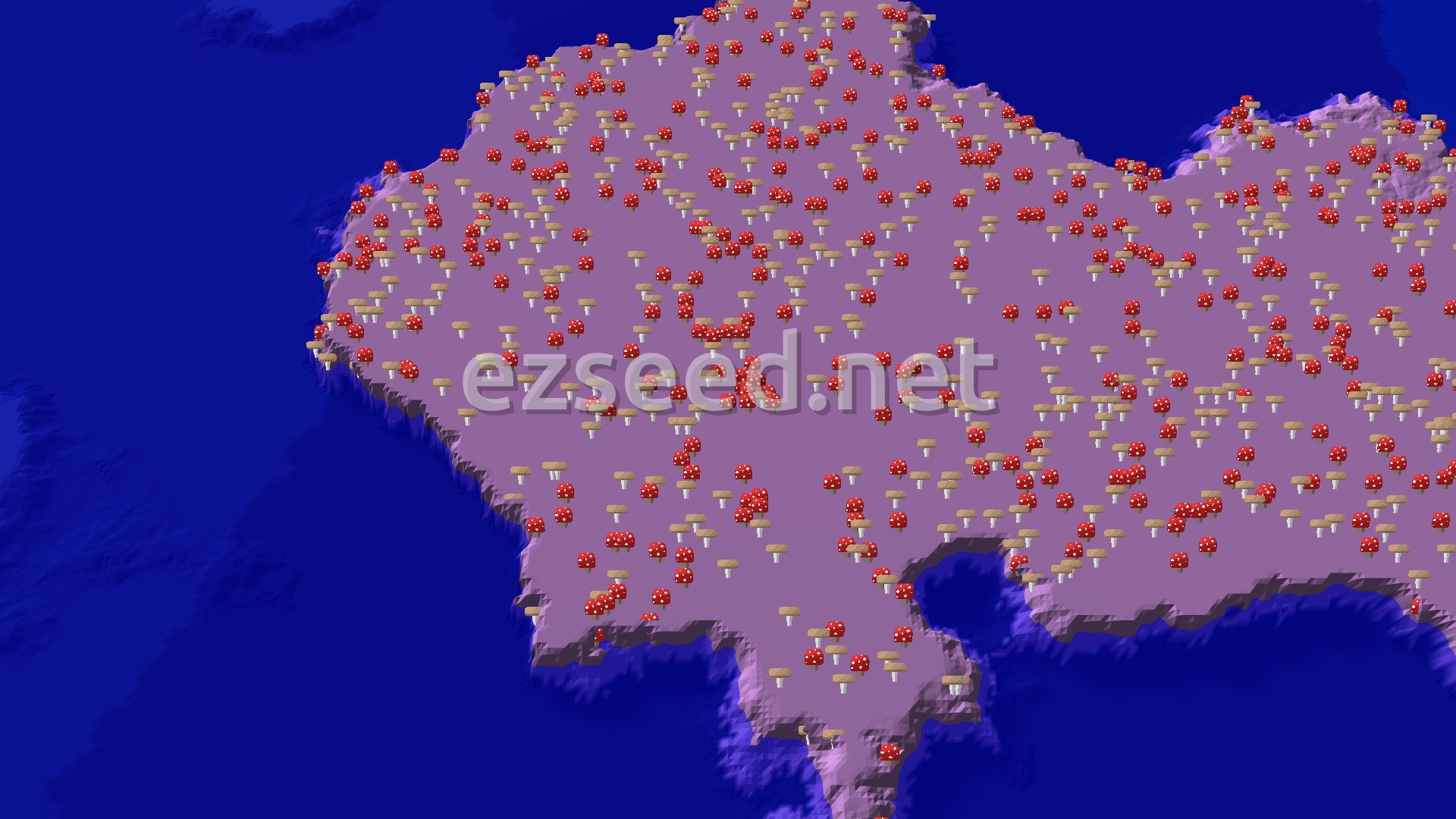 Aerial Minecraft seed map — Bamboo Jungle Spawn with Mushroom Fields nearby