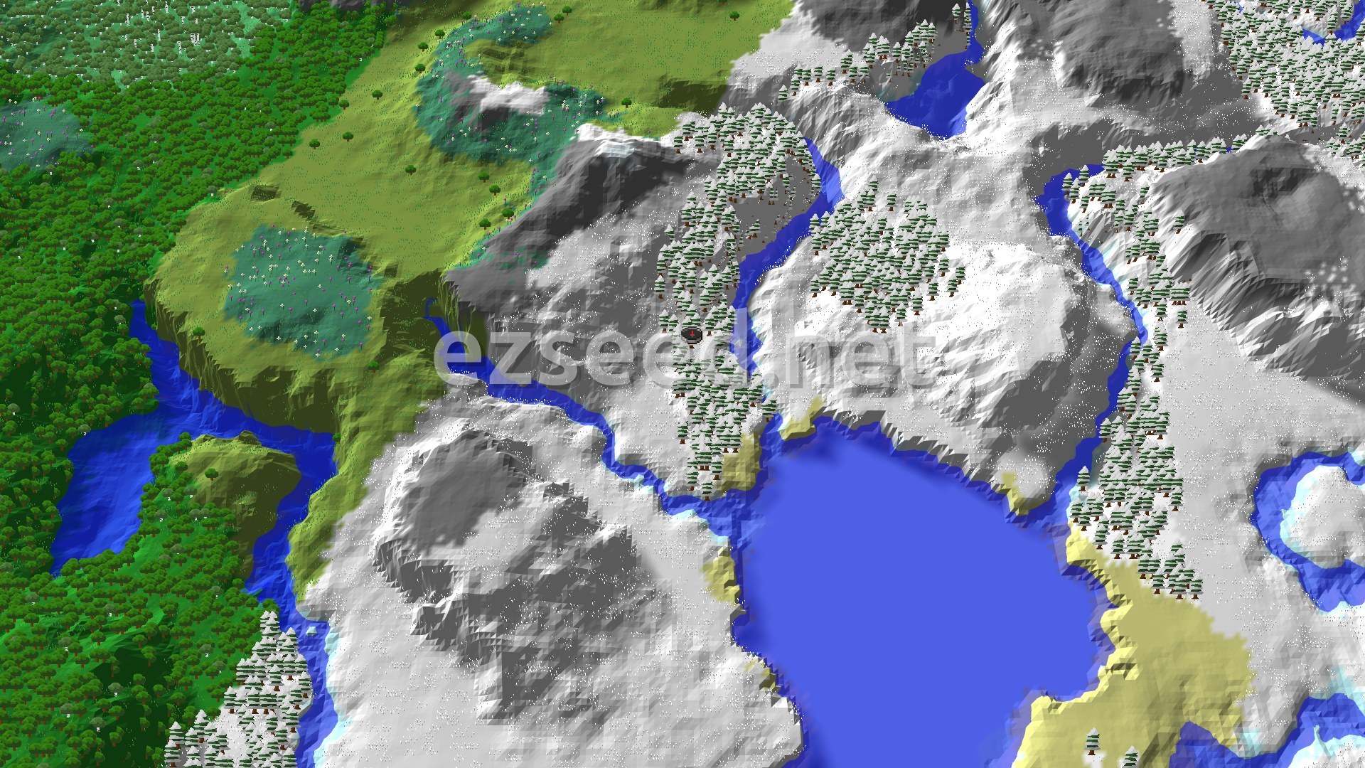 Aerial Minecraft seed map — A Snowy Start with Nearby Trial Chambers