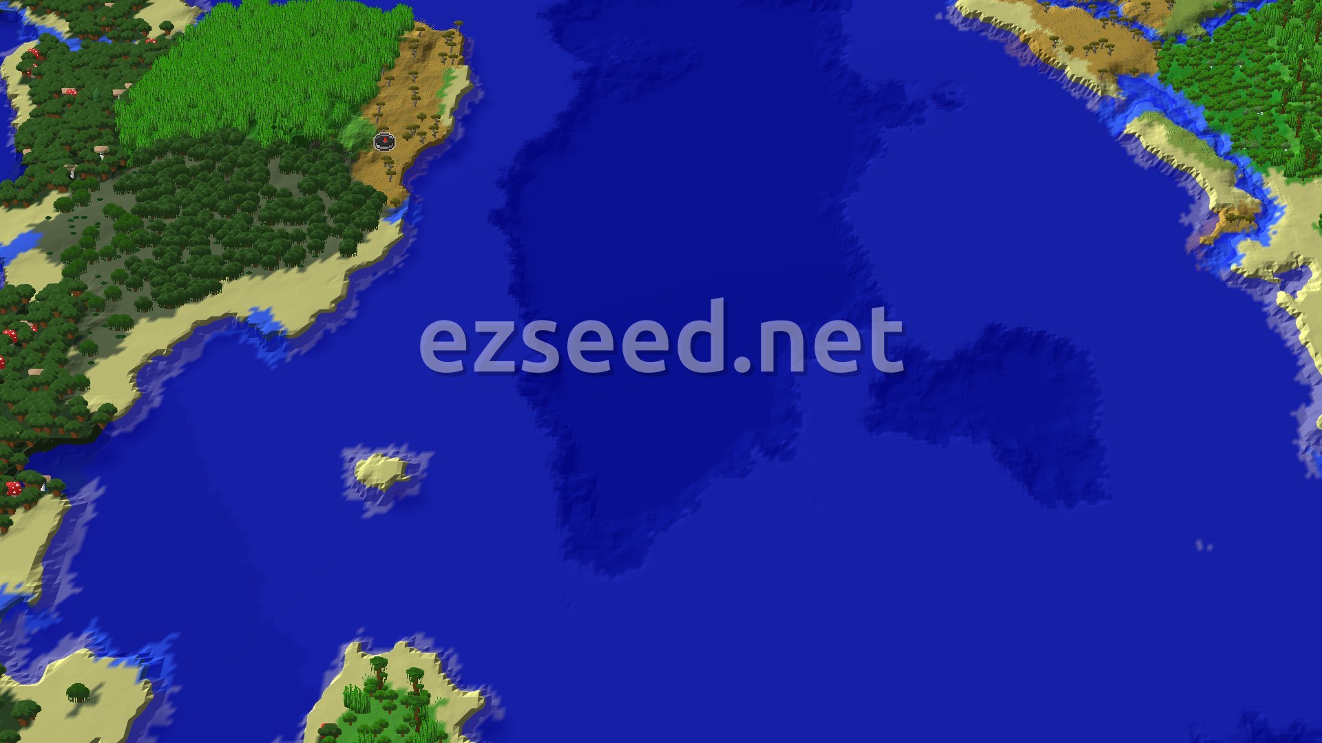 Aerial Minecraft seed map — Windswept Savanna Spawn with Mangrove Swamp Nearby