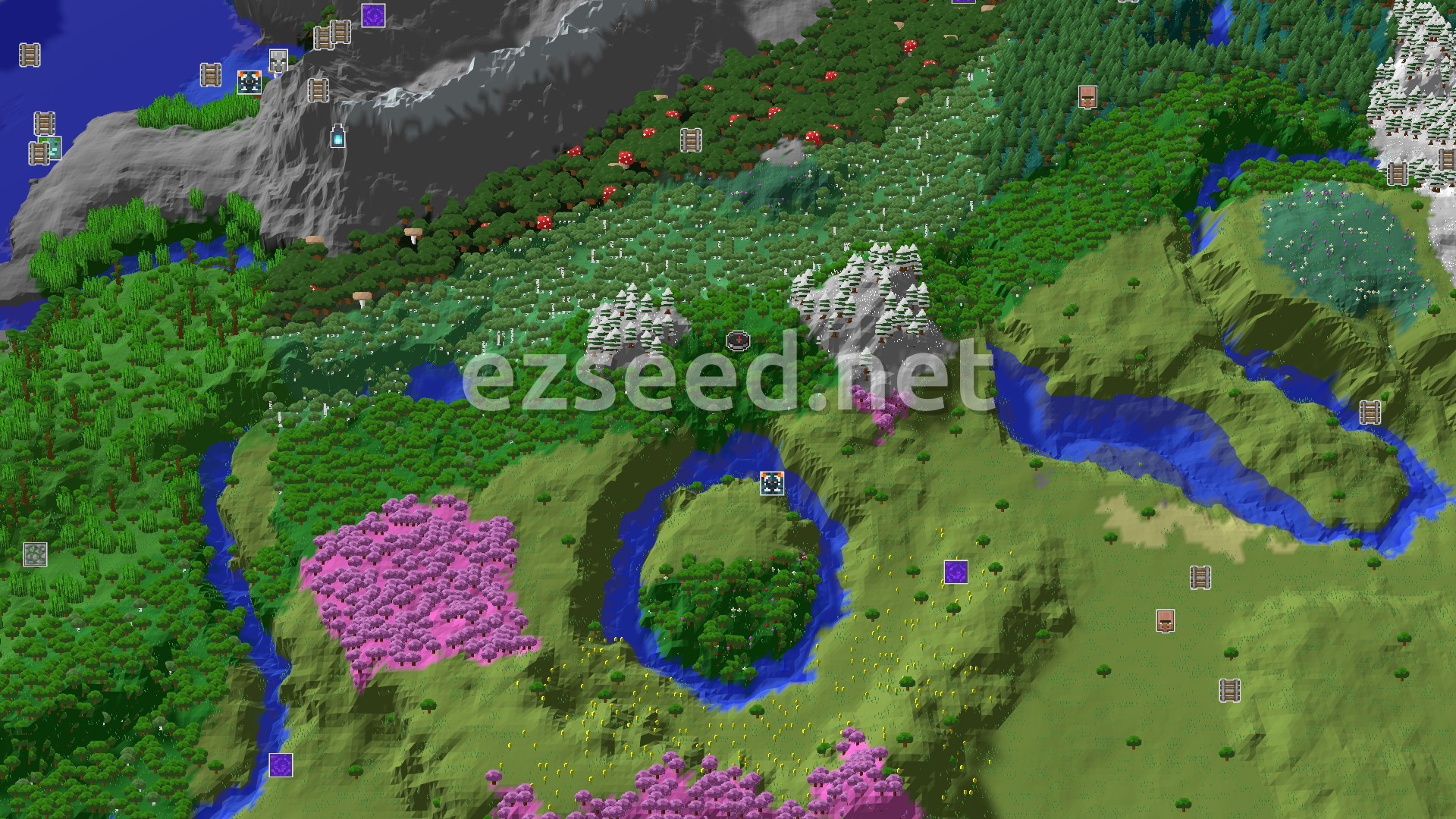Aerial Minecraft seed map — A Lush Forest Start With Nearby Trial Chambers