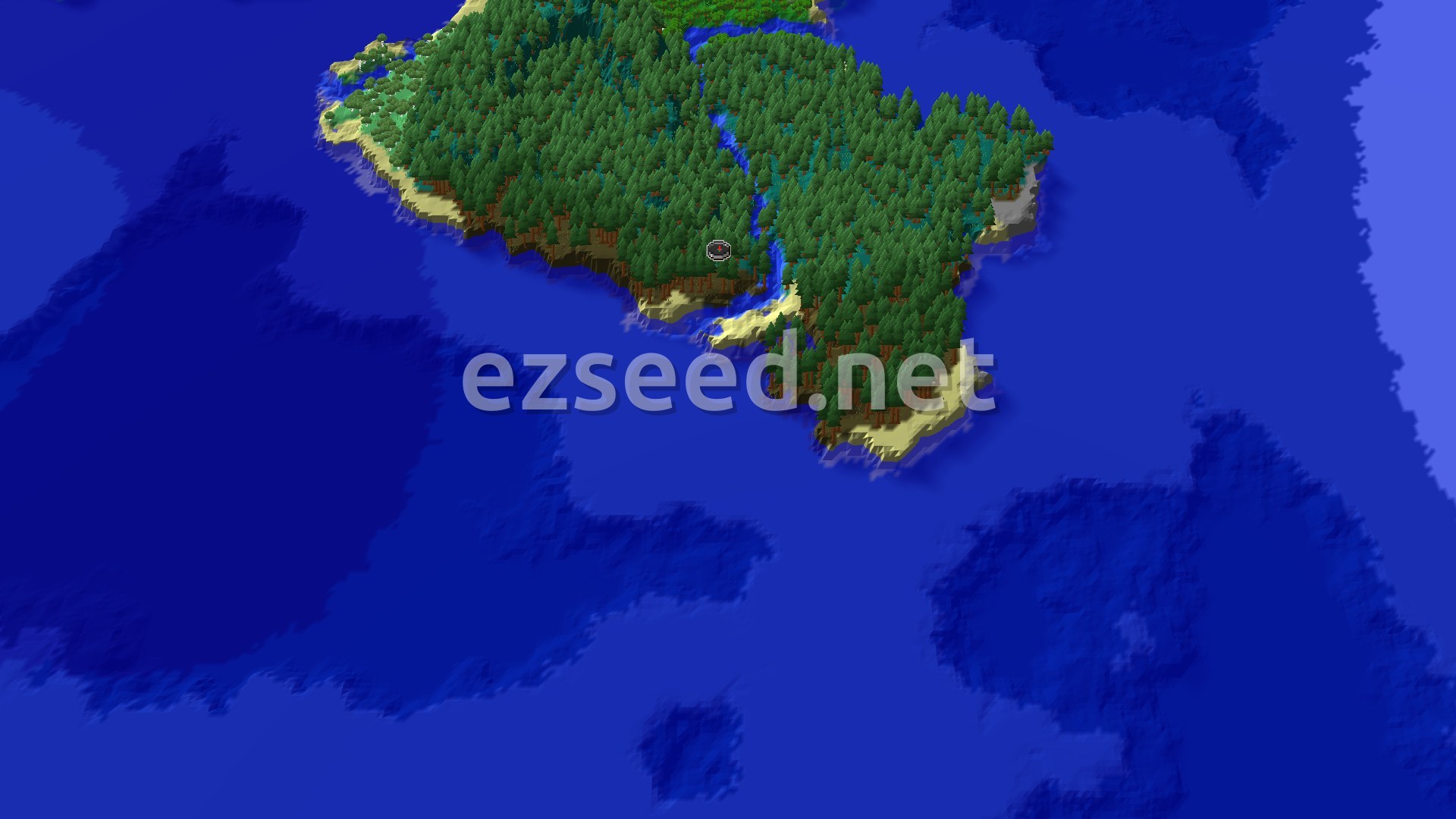 Aerial Minecraft seed map — Taiga Spawn with Close Trial Chambers