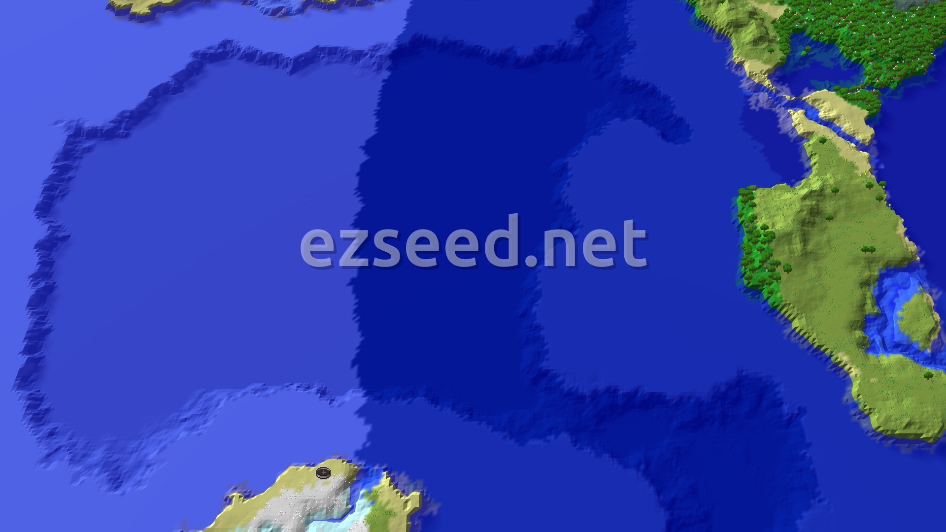 Aerial Minecraft seed map — Frozen Ocean Start with Nearby Trial Chambers