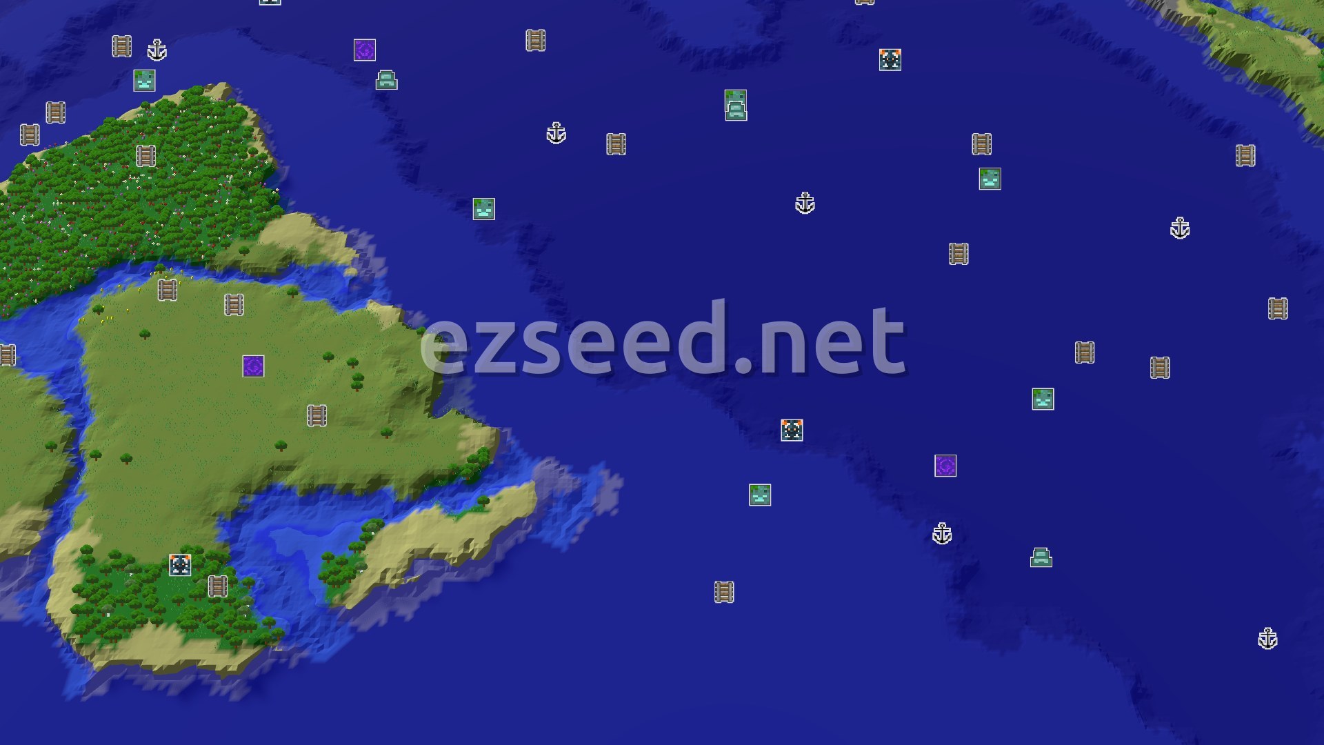 Aerial Minecraft seed map — Birch Forests and Ocean Depths Near Spawn