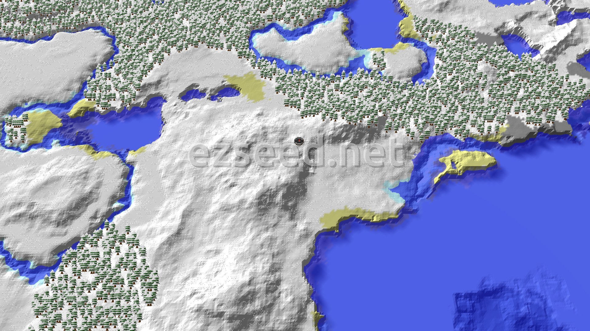 Aerial Minecraft seed map — A Snowy Start with a Nearby Pillager Outpost