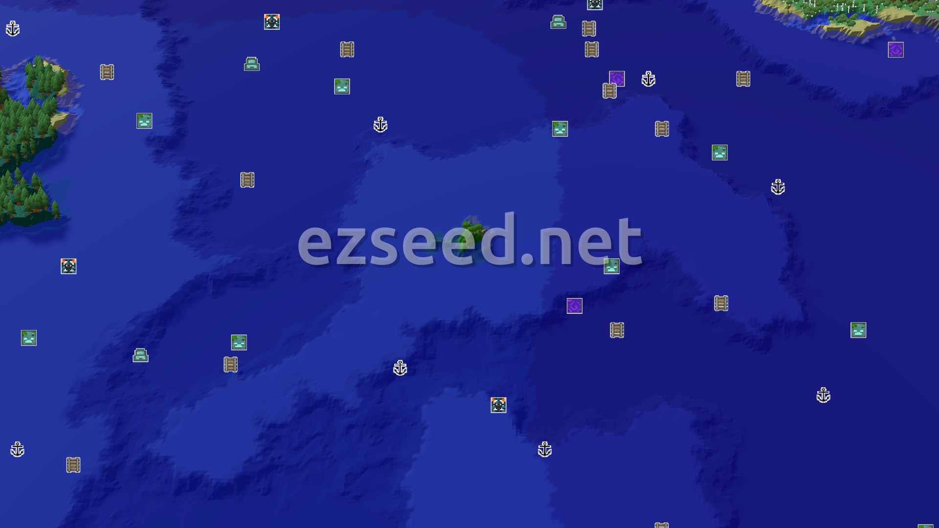 Aerial Minecraft seed map — An Ocean Expedition with a Nearby Trial Chambers