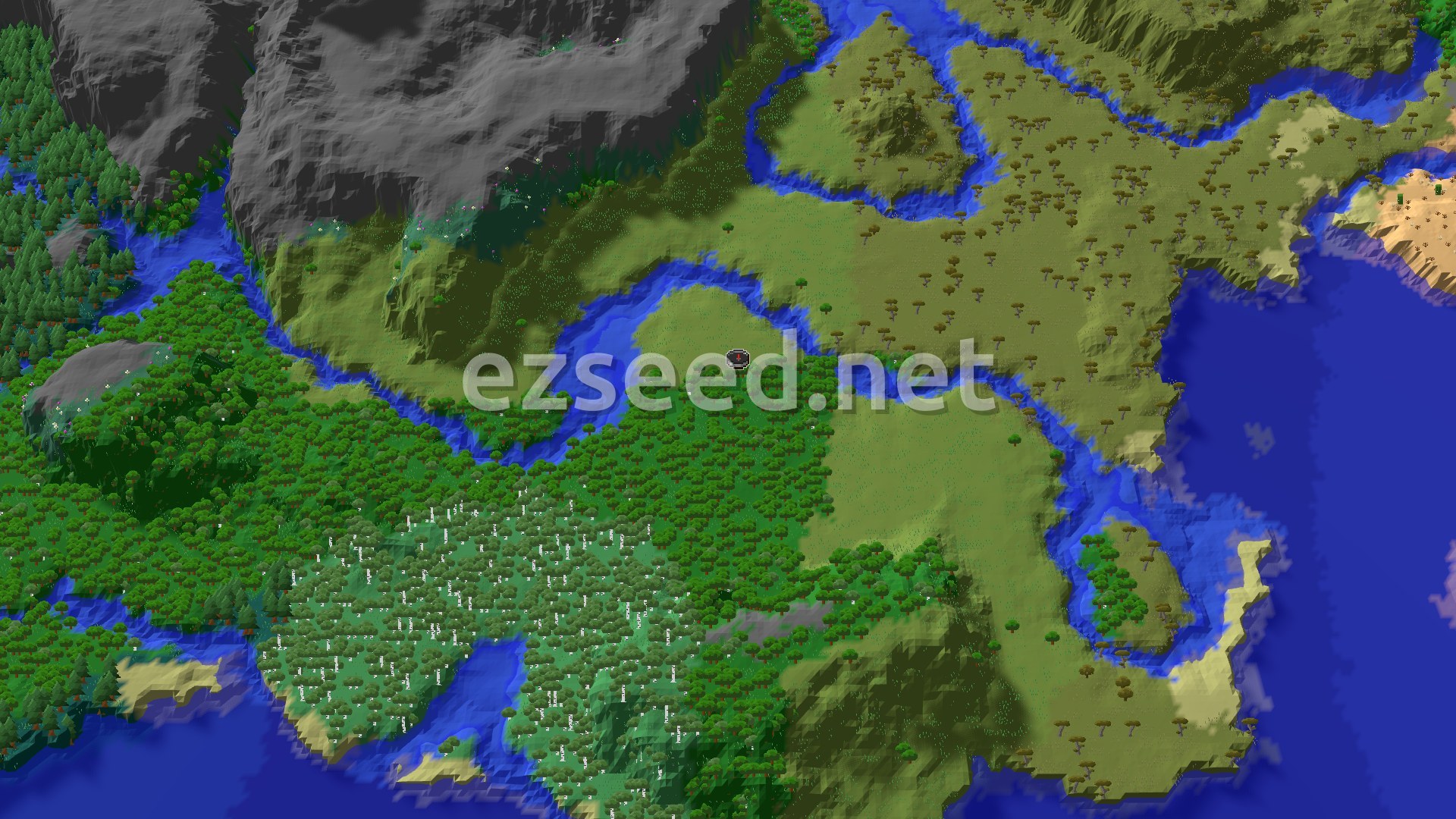 Aerial Minecraft seed map — A Lush Start with Nearby Trial Chambers