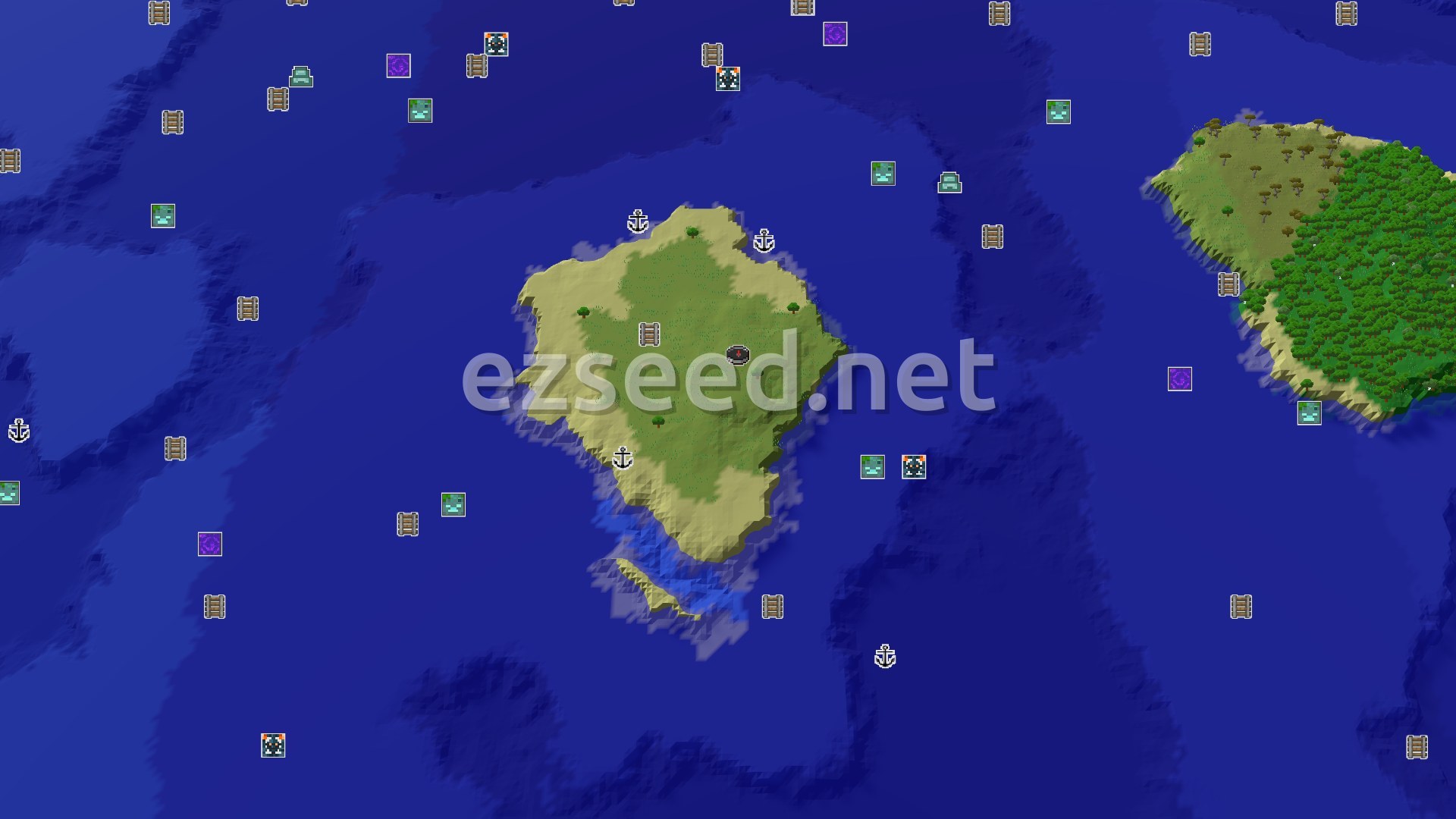 Aerial Minecraft seed map — An Island Start with Close Underwater Treasures