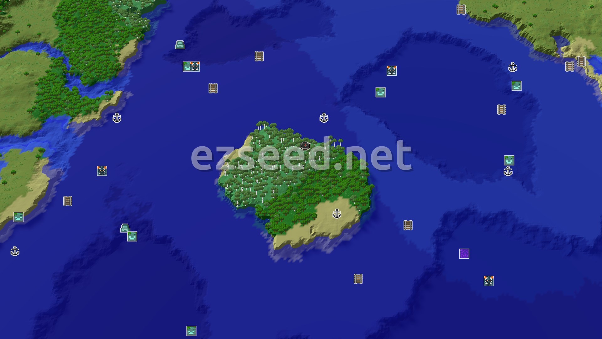 Aerial Minecraft seed map — An Island Start with Quick Access to Valuable Gear